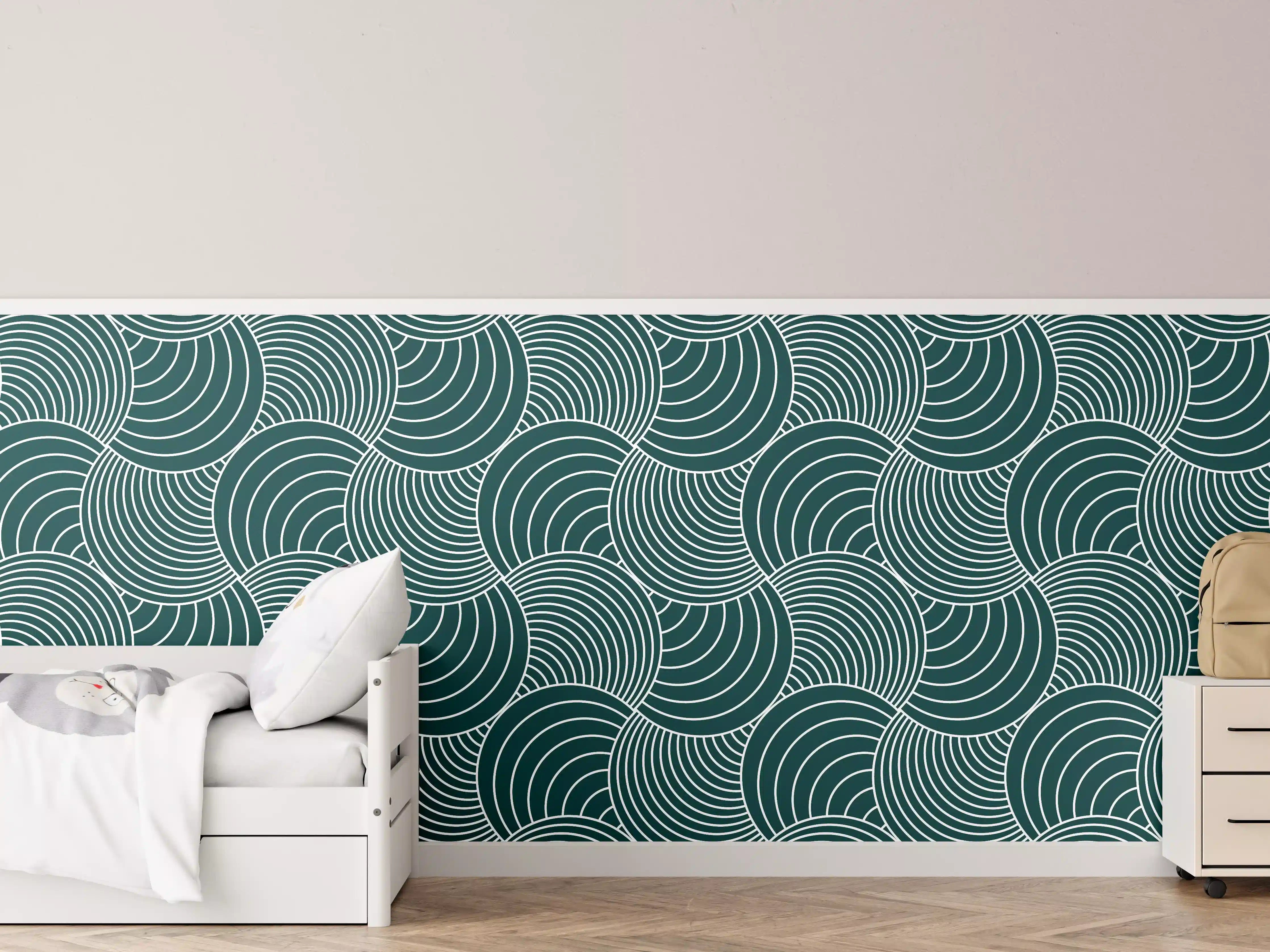 Kinderzimmer Wandgestaltung - Verflochtene Wellen in Petrolgrün
