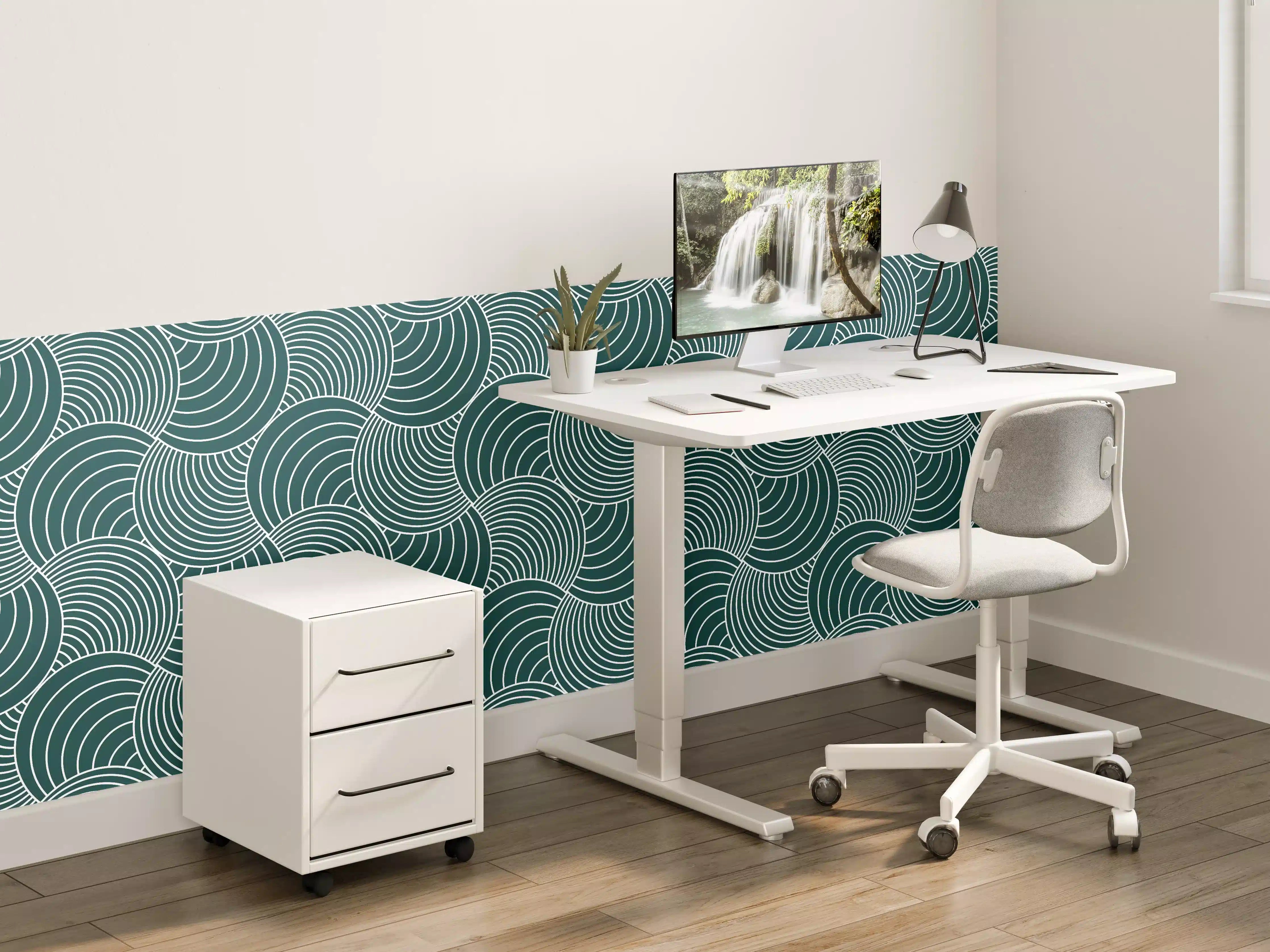 Kinderzimmer Wandgestaltung - Verflochtene Wellen in Petrolgrün