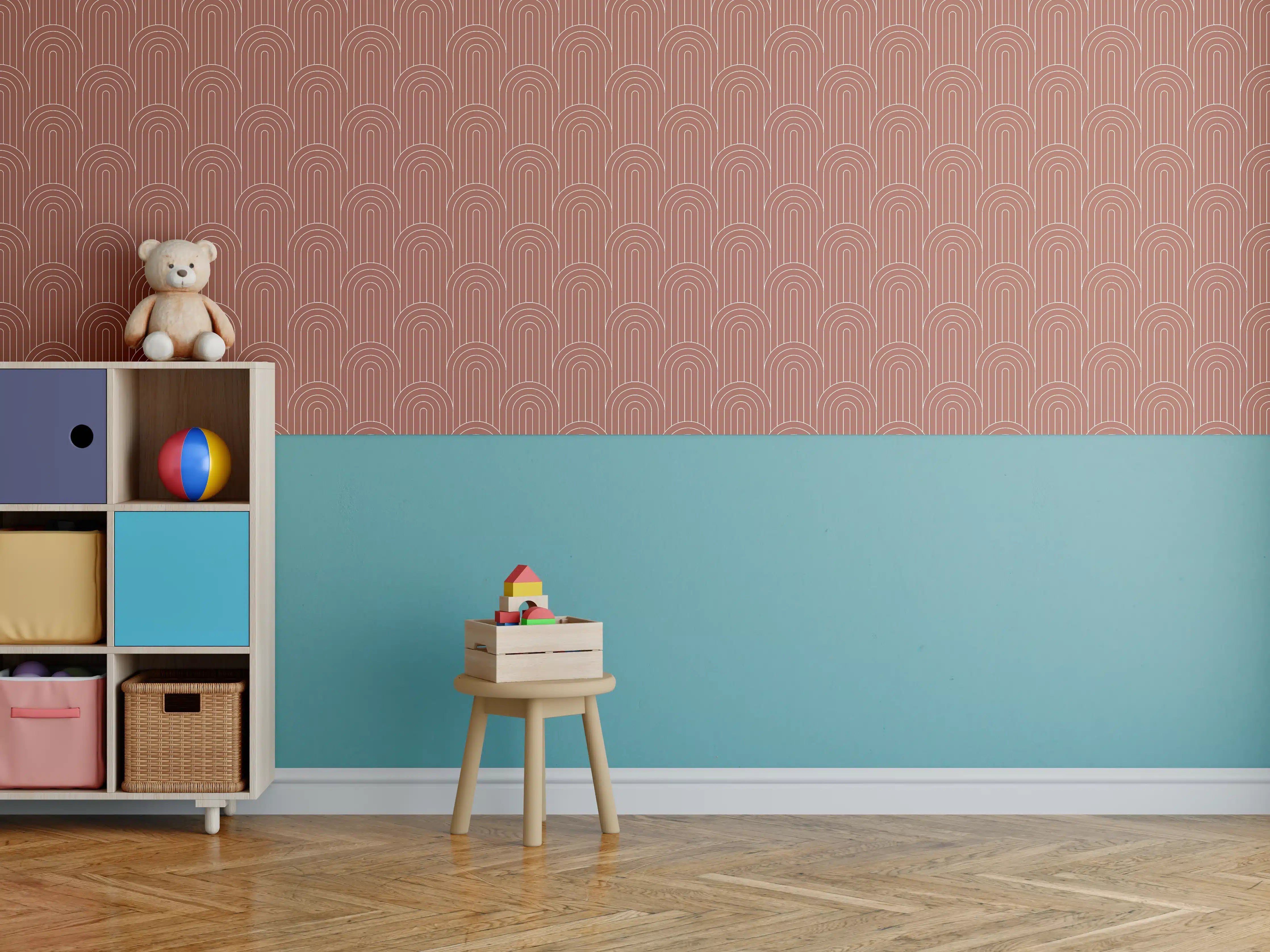 Kinderzimmer Wandgestaltung - Vergraute Ruggine-Optik auf Weißem Hintergrund mit Graunuancen