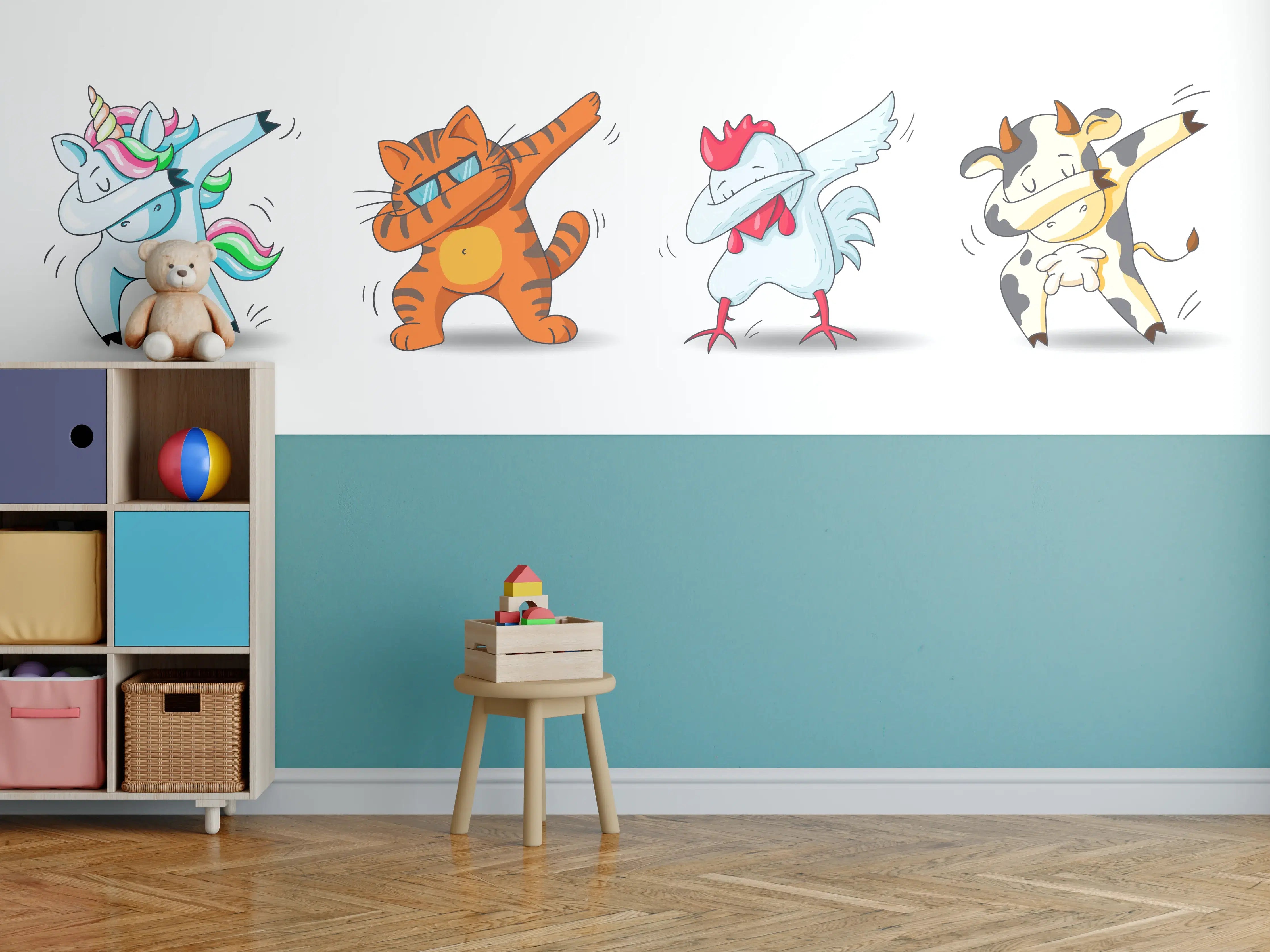 Kinderzimmer Wandgestaltung - Verspielte Cartoon Tiere