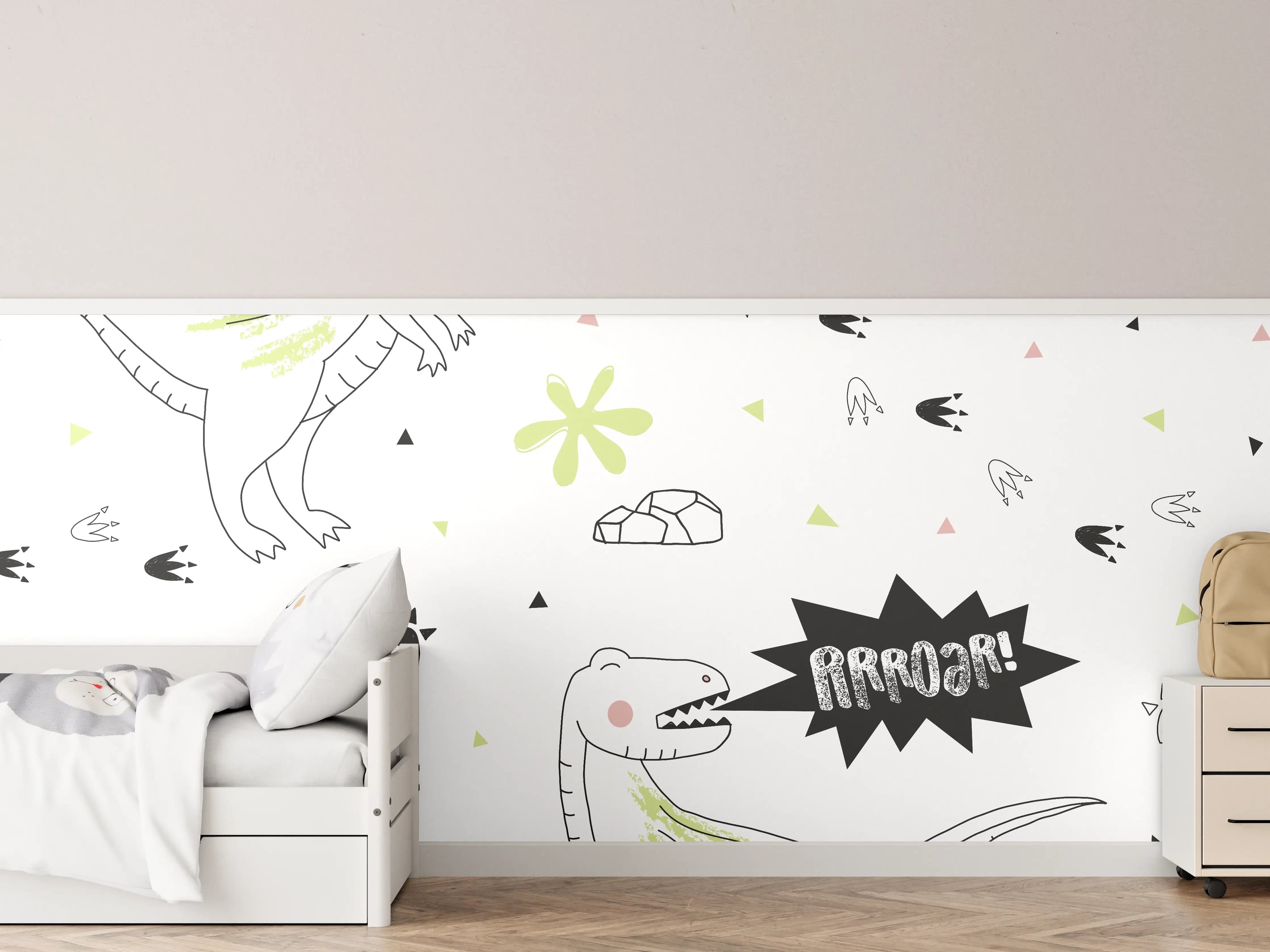 Kinderzimmer Wandgestaltung - Verspielte Dinosaurier im Kinderzimmer