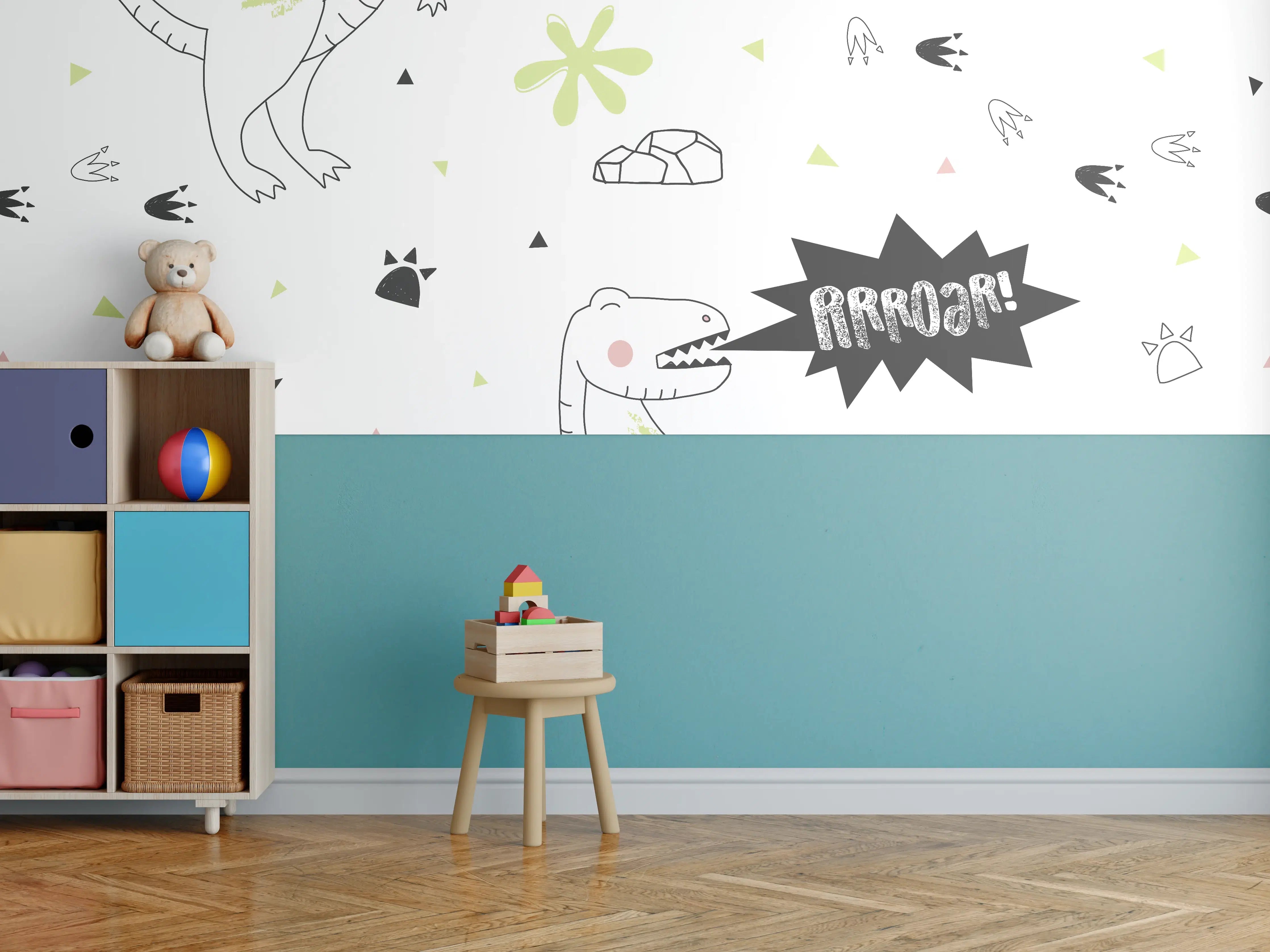Kinderzimmer Wandgestaltung - Verspielte Dinosaurier im Kinderzimmer
