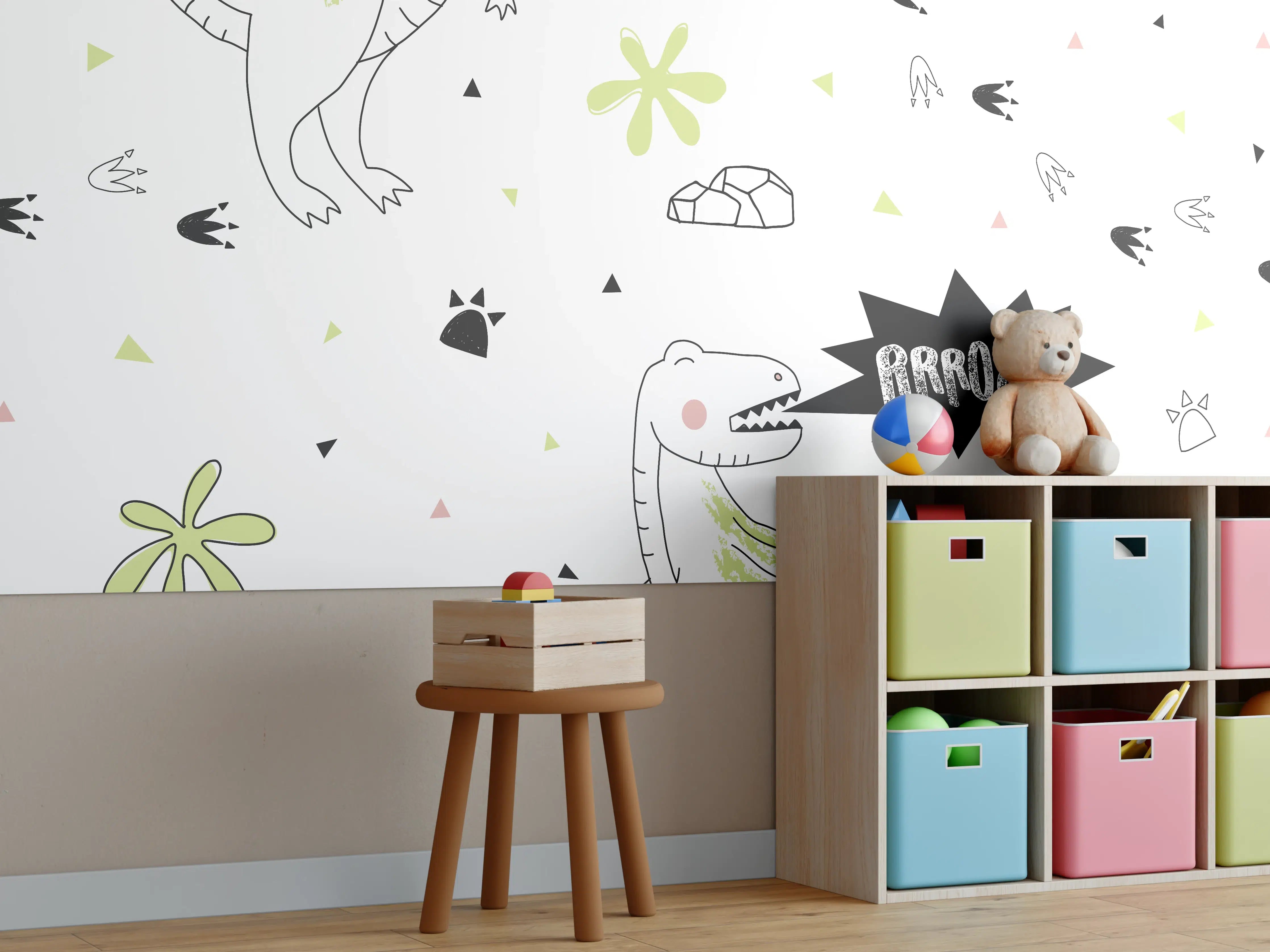 Kinderzimmer Wandgestaltung - Verspielte Dinosaurier im Kinderzimmer