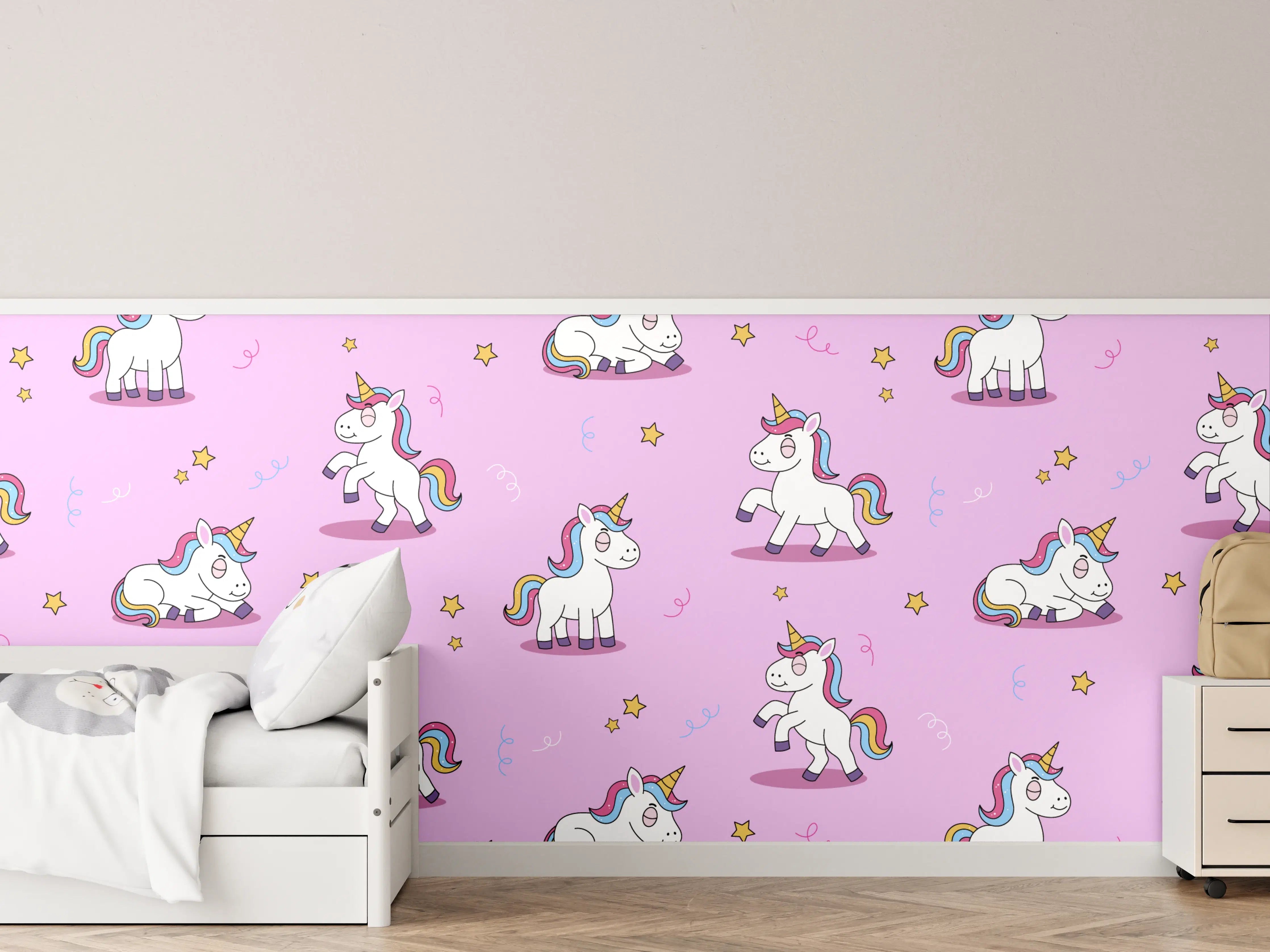 Kinderzimmer Wandgestaltung - Verspielte Einhorn-Muster in Pastellfarben
