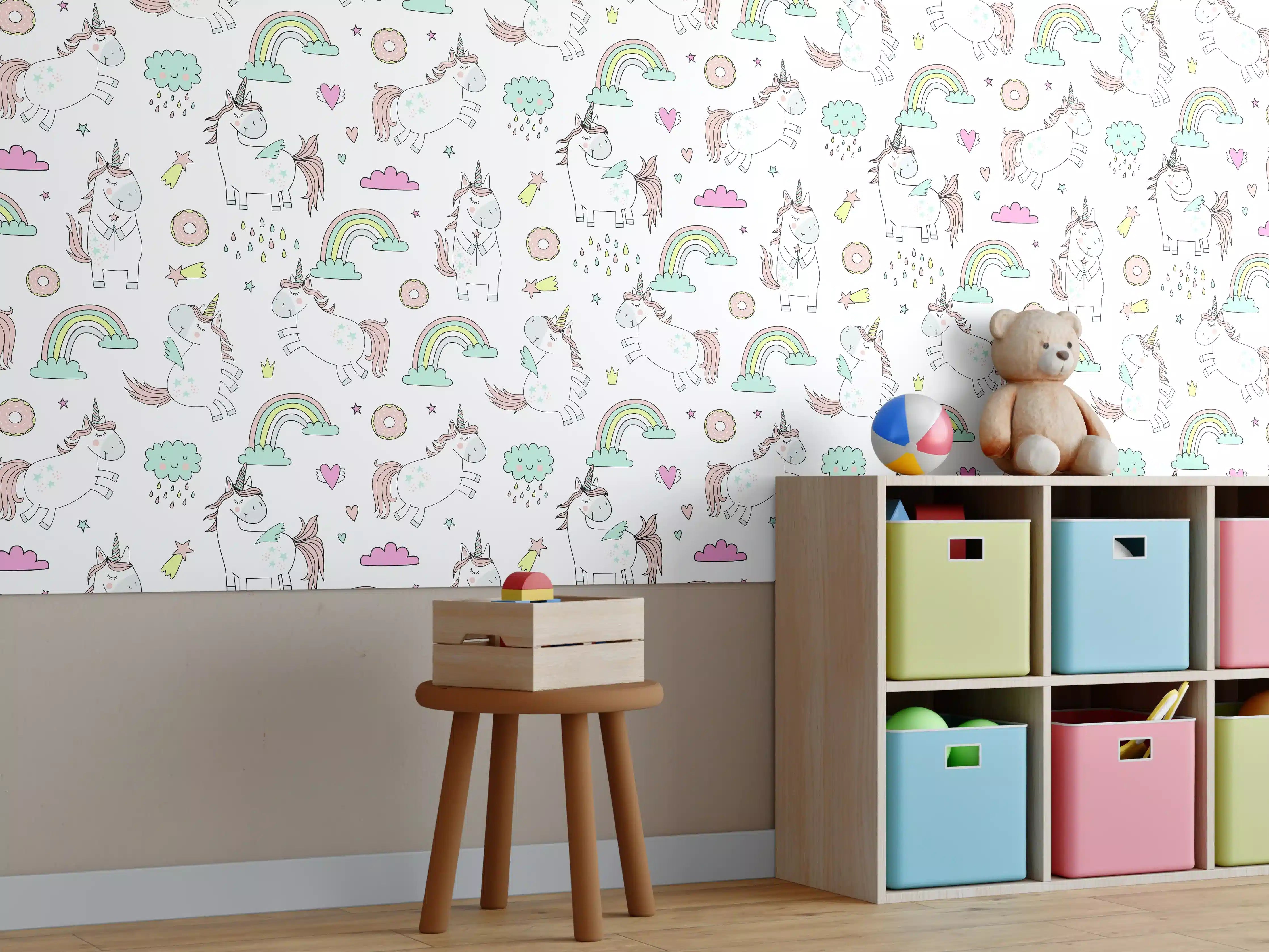 Kinderzimmer Wandgestaltung - Verspielte Einhorn-Wanddekoration in Pastellfarben