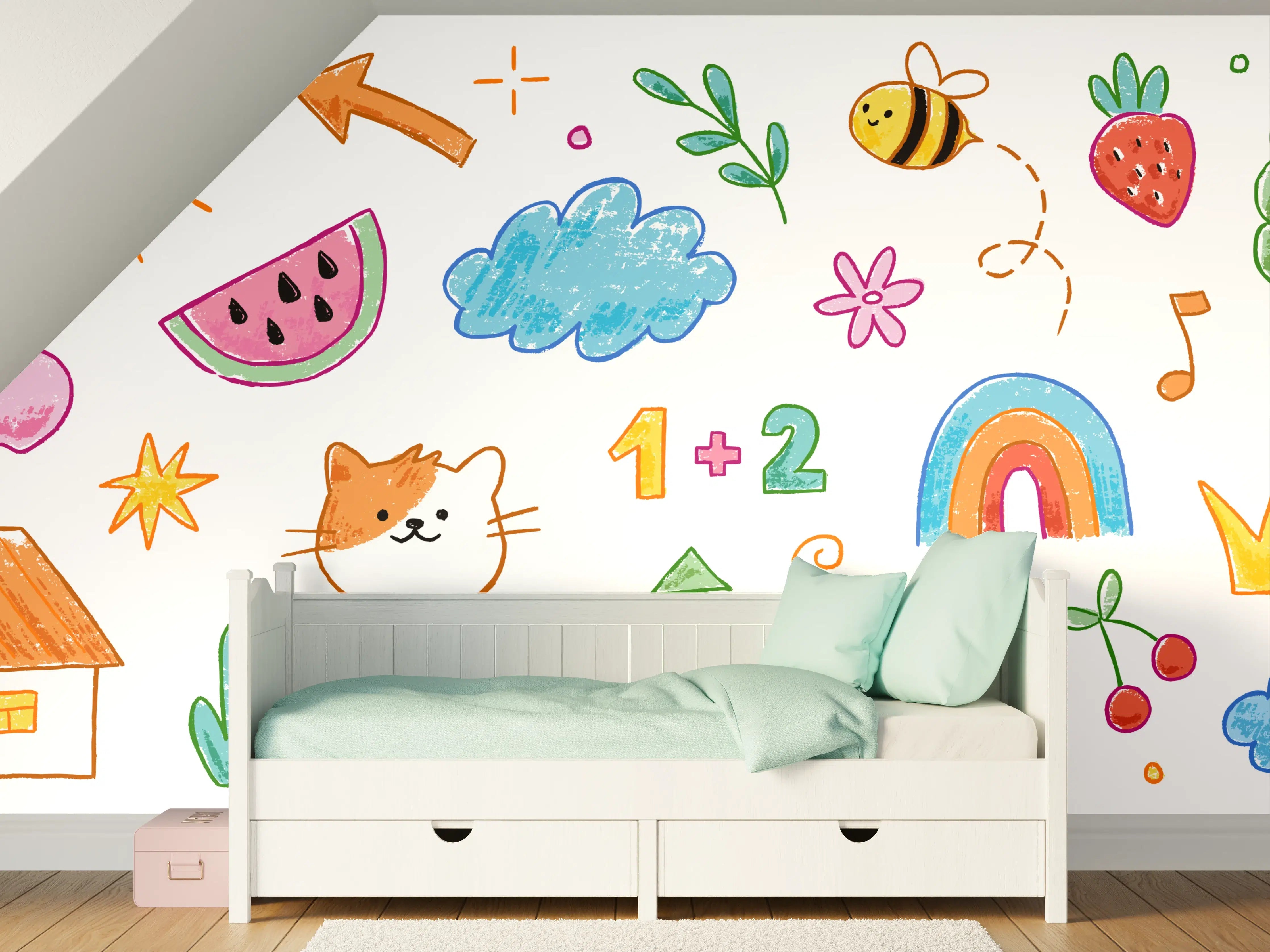 Kinderzimmer Wandgestaltung - Verspielte Kinderzimmer Wandgestaltung mit bunten Motiven