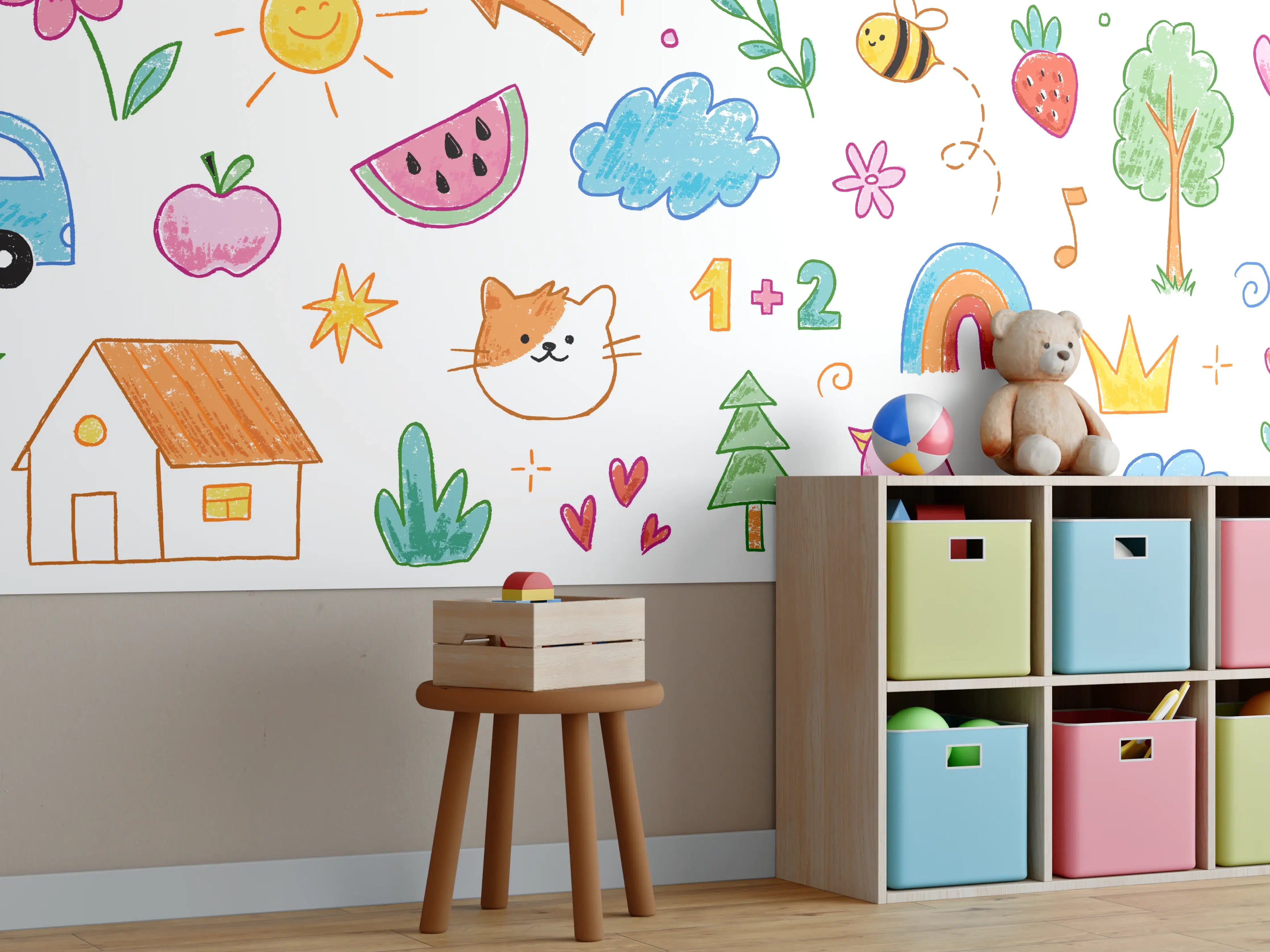 Kinderzimmer Wandgestaltung - Verspielte Kinderzimmer Wandgestaltung mit bunten Motiven