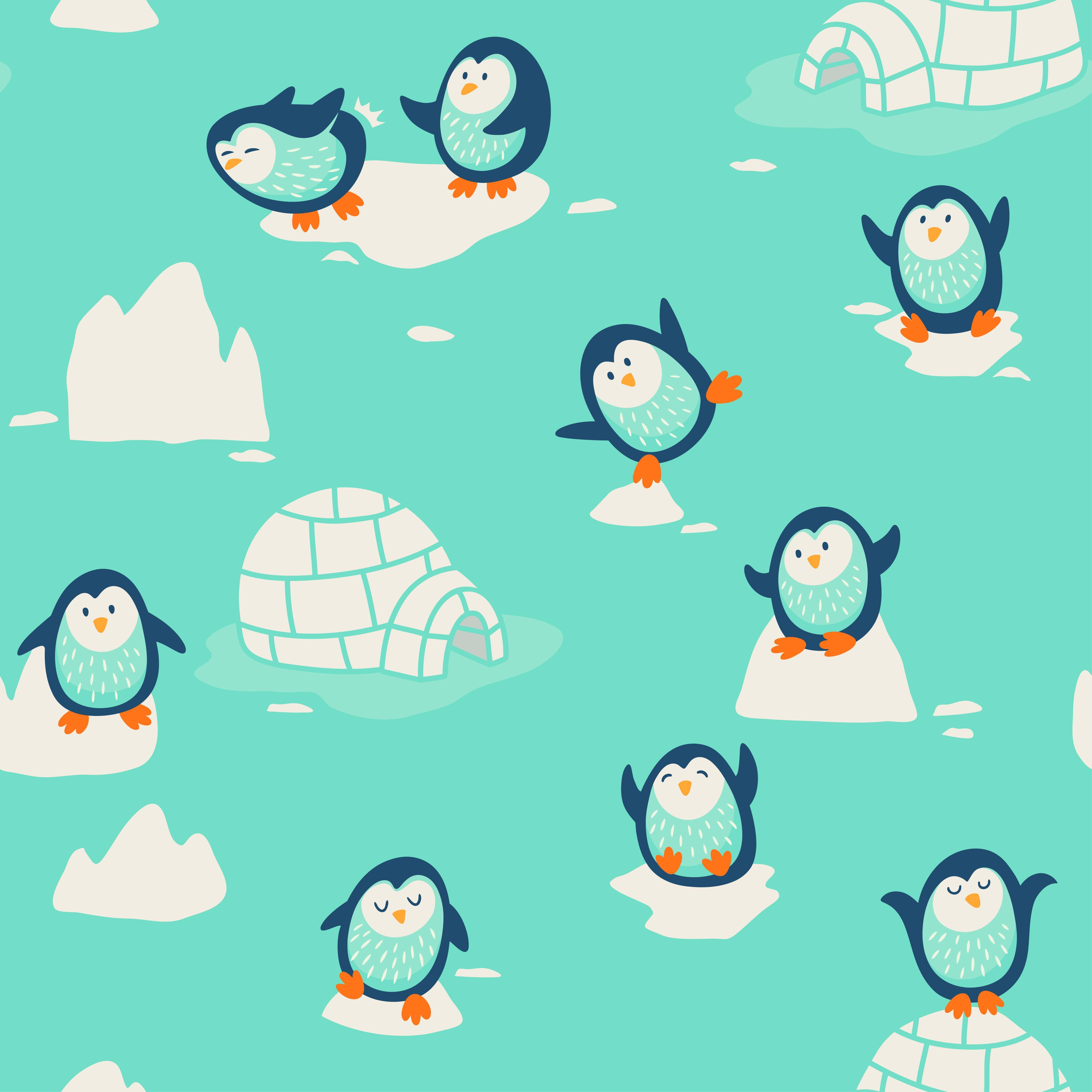 Kinderzimmer Wandgestaltung-Verspielte Pinguin-Musterung Türkis