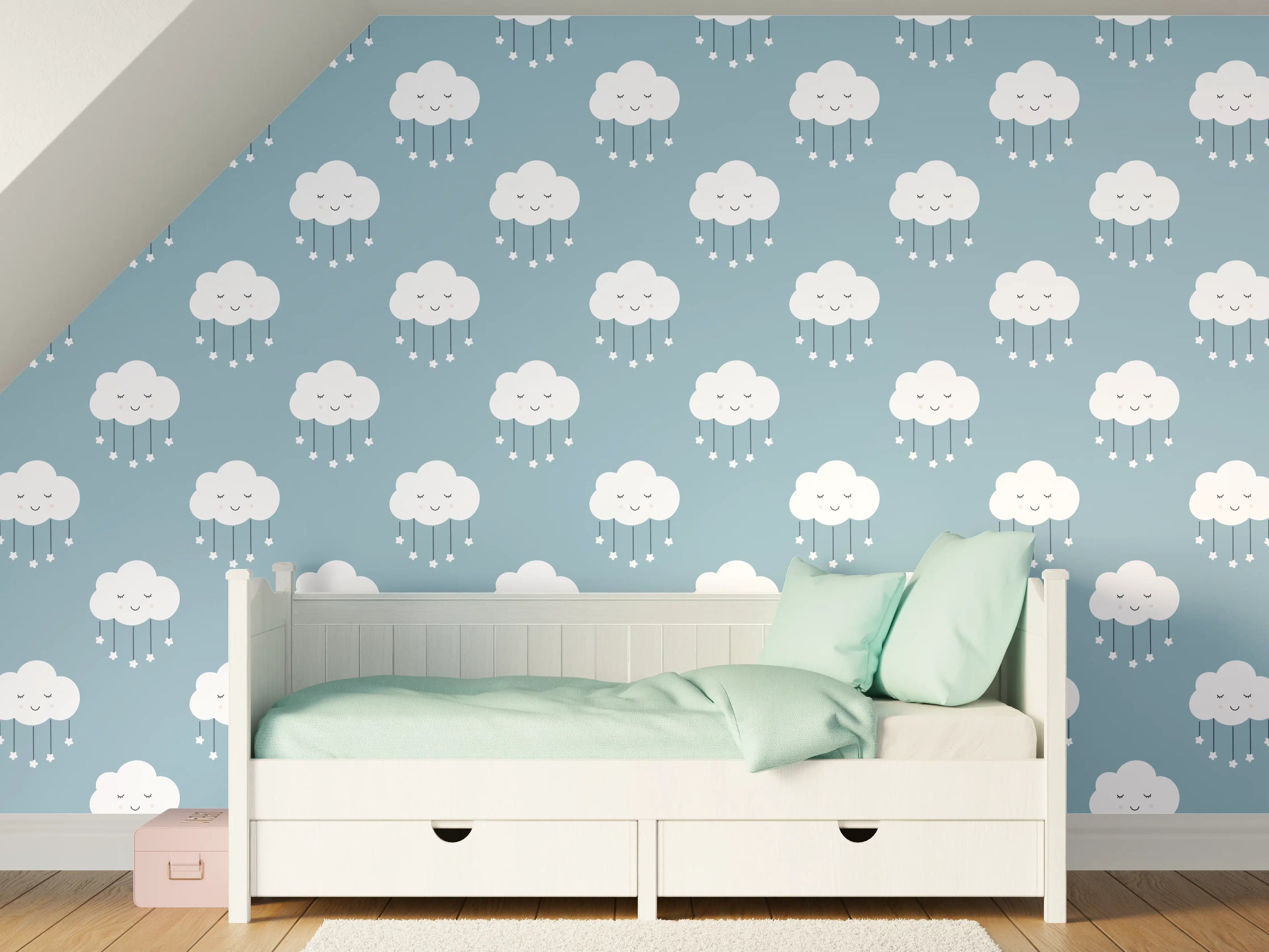 Kinderzimmer Wandgestaltung - Verspielte Regenschirm-Illustration