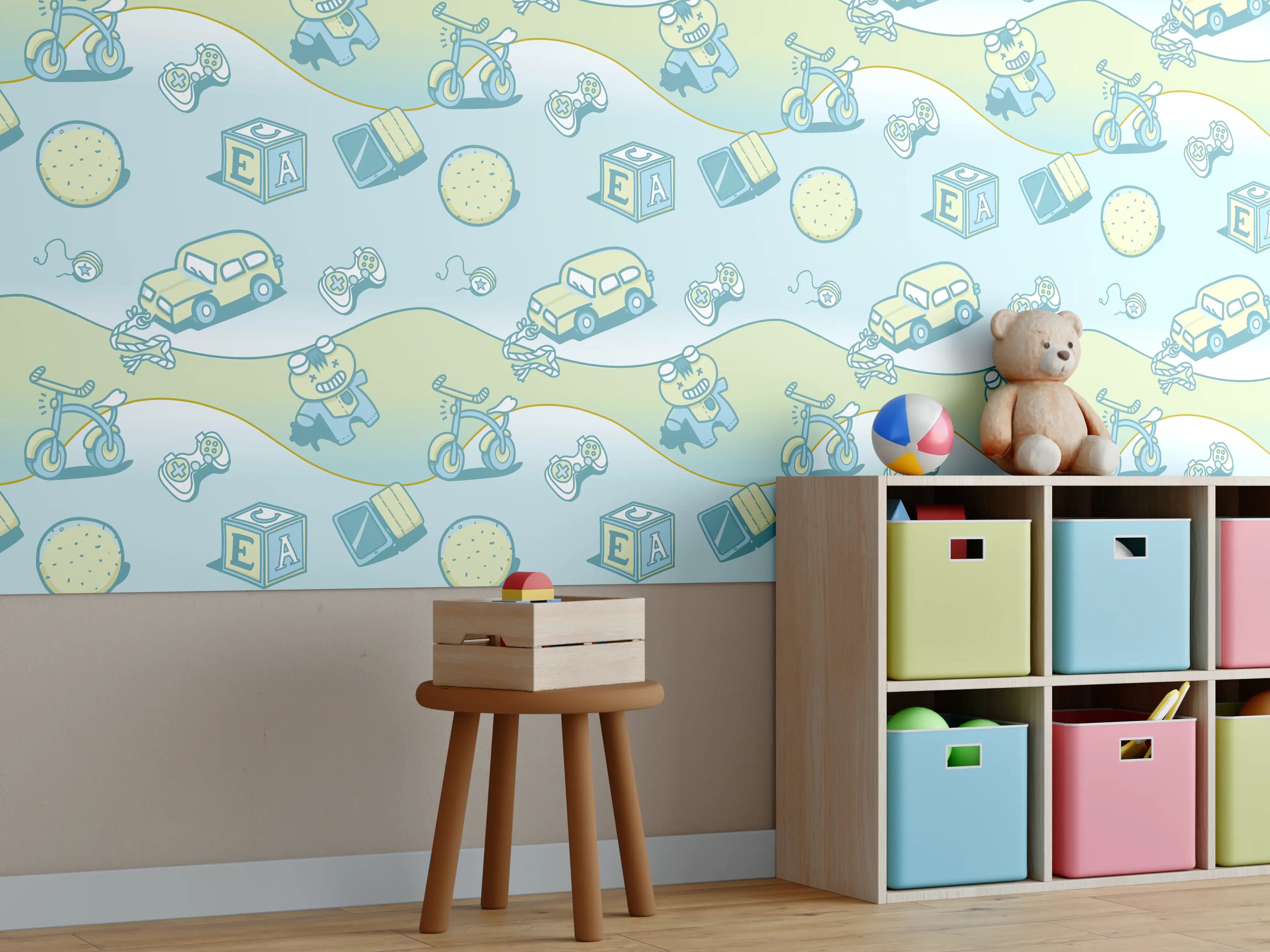 Kinderzimmer Wandgestaltung - Verspieltes Babymotiv in Hellblau
