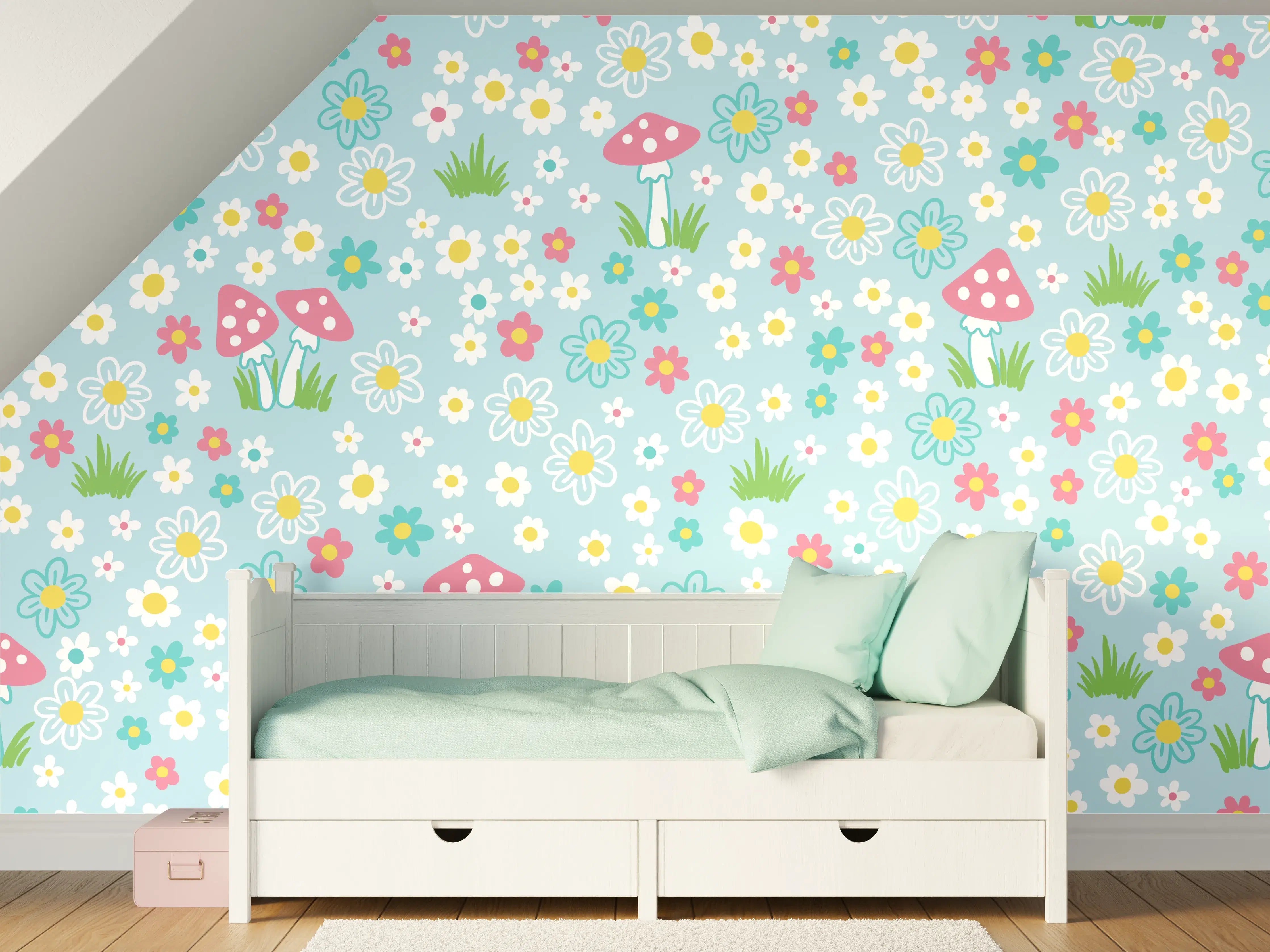 Kinderzimmer Wandgestaltung - Verspieltes Blumenmuster mit Pilzen