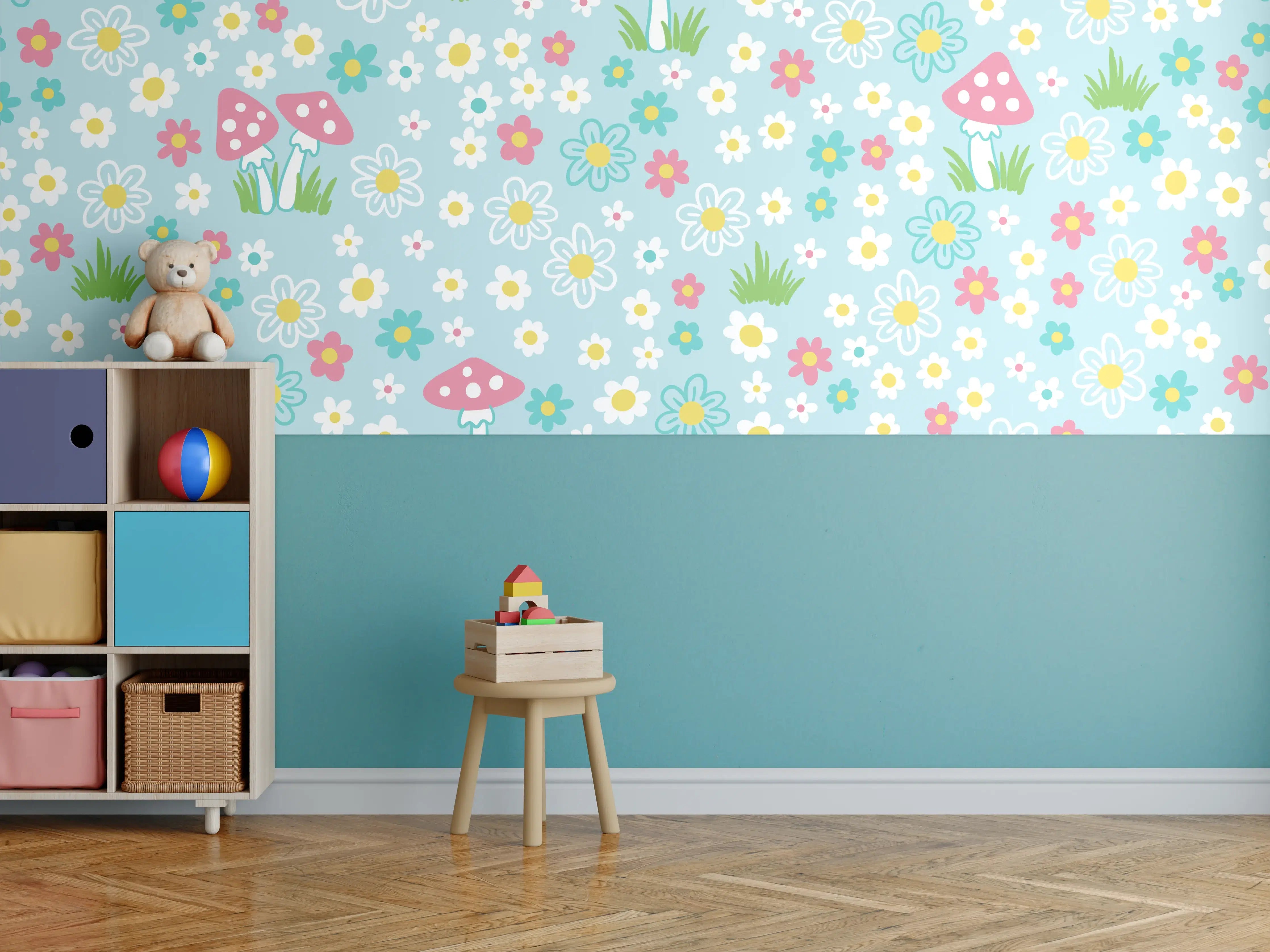 Kinderzimmer Wandgestaltung - Verspieltes Blumenmuster mit Pilzen