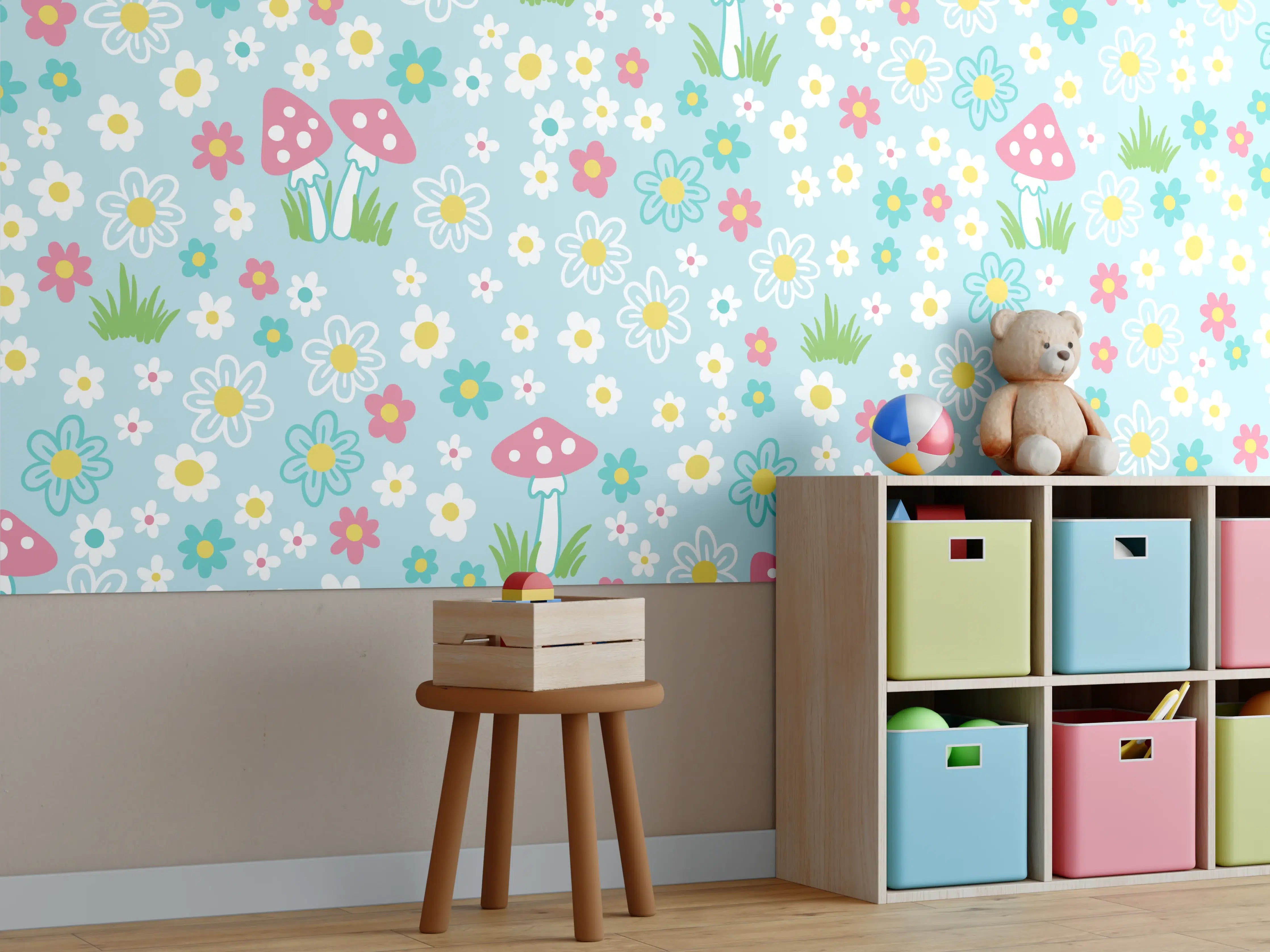Kinderzimmer Wandgestaltung - Verspieltes Blumenmuster mit Pilzen
