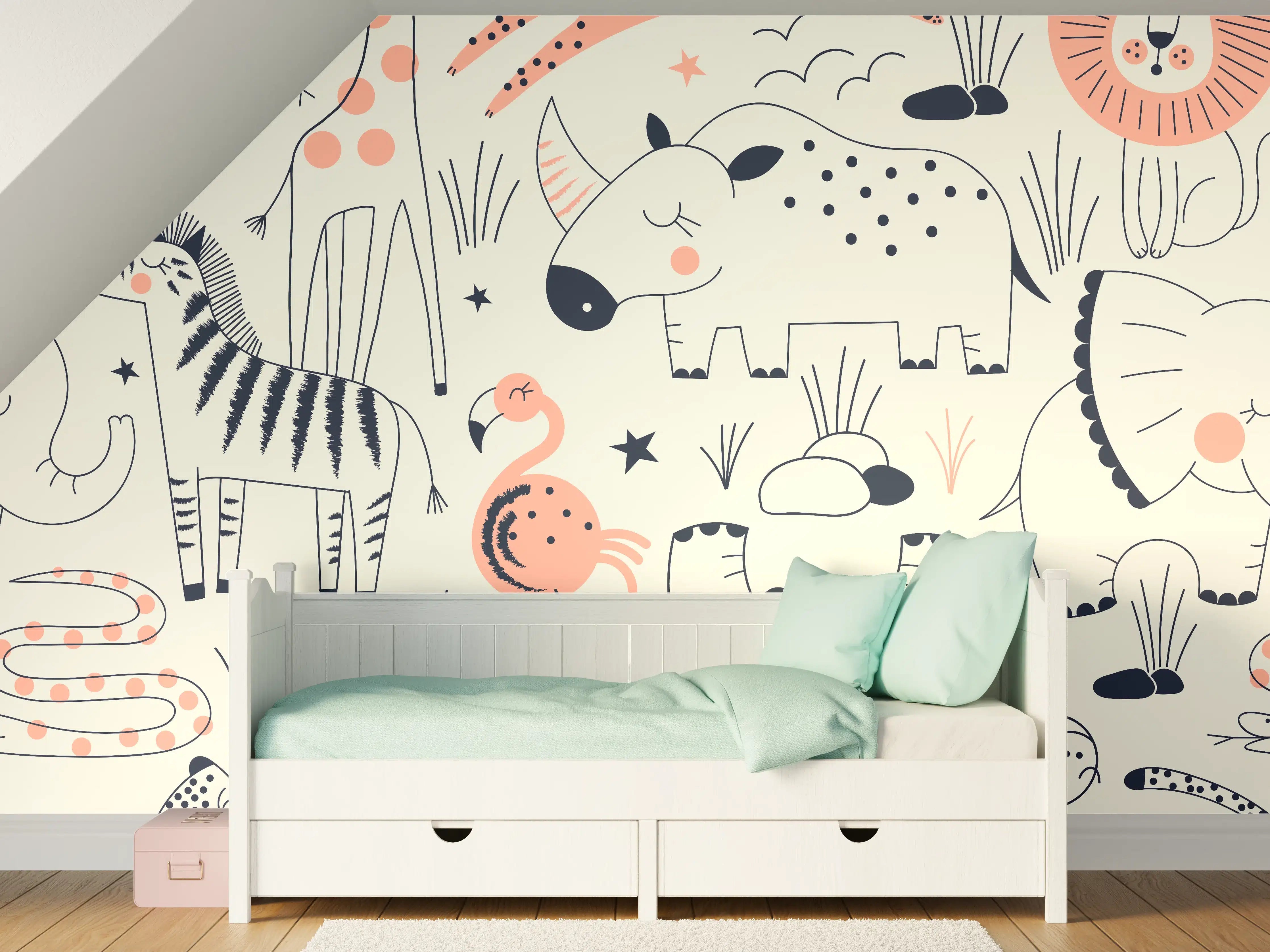 Kinderzimmer Wandgestaltung - Verspieltes Dschungel-Design mit Tiermotiven