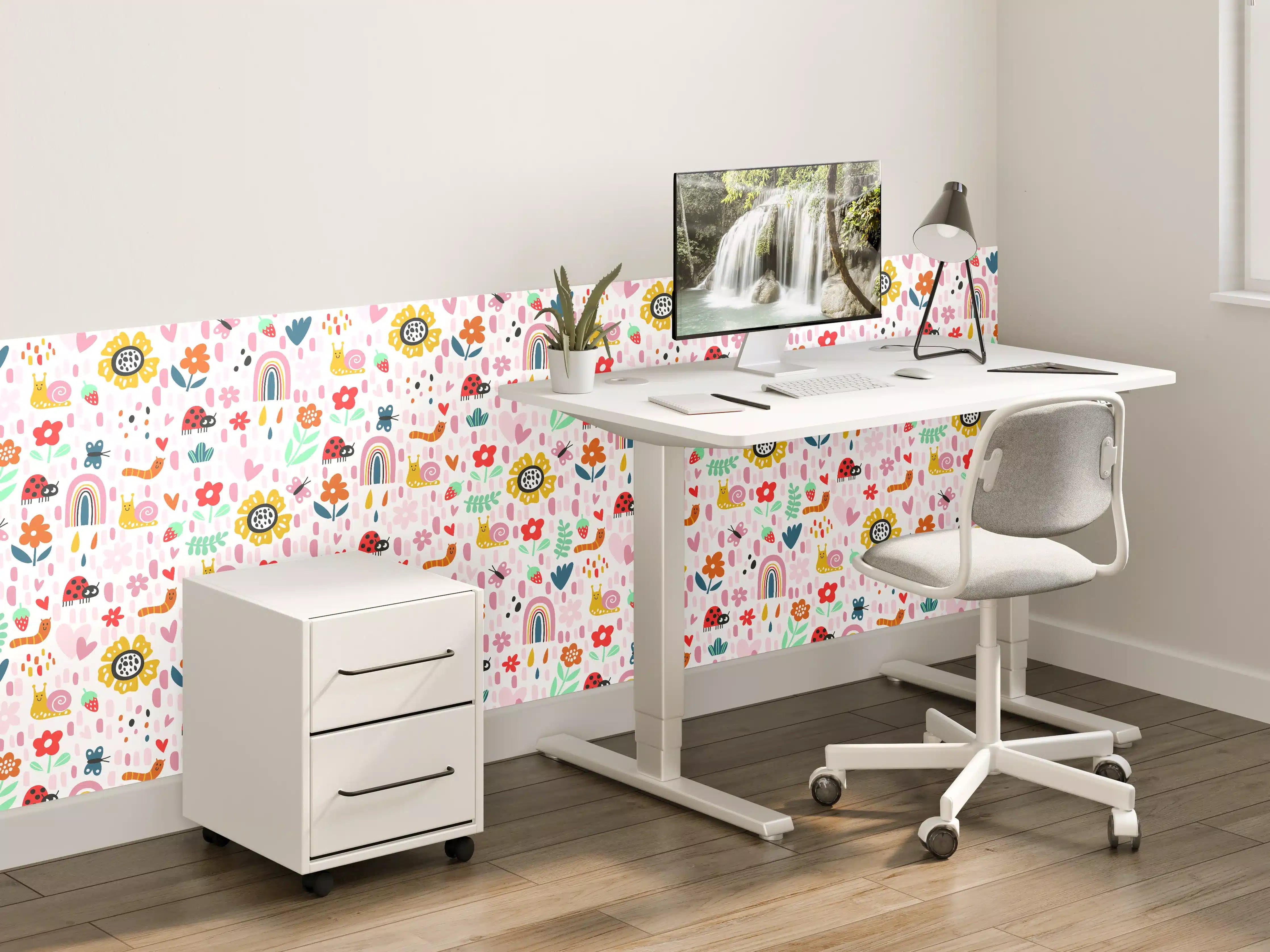 Kinderzimmer Wandgestaltung - Verspieltes Kinderzimmer Muster mit bunten Motiven