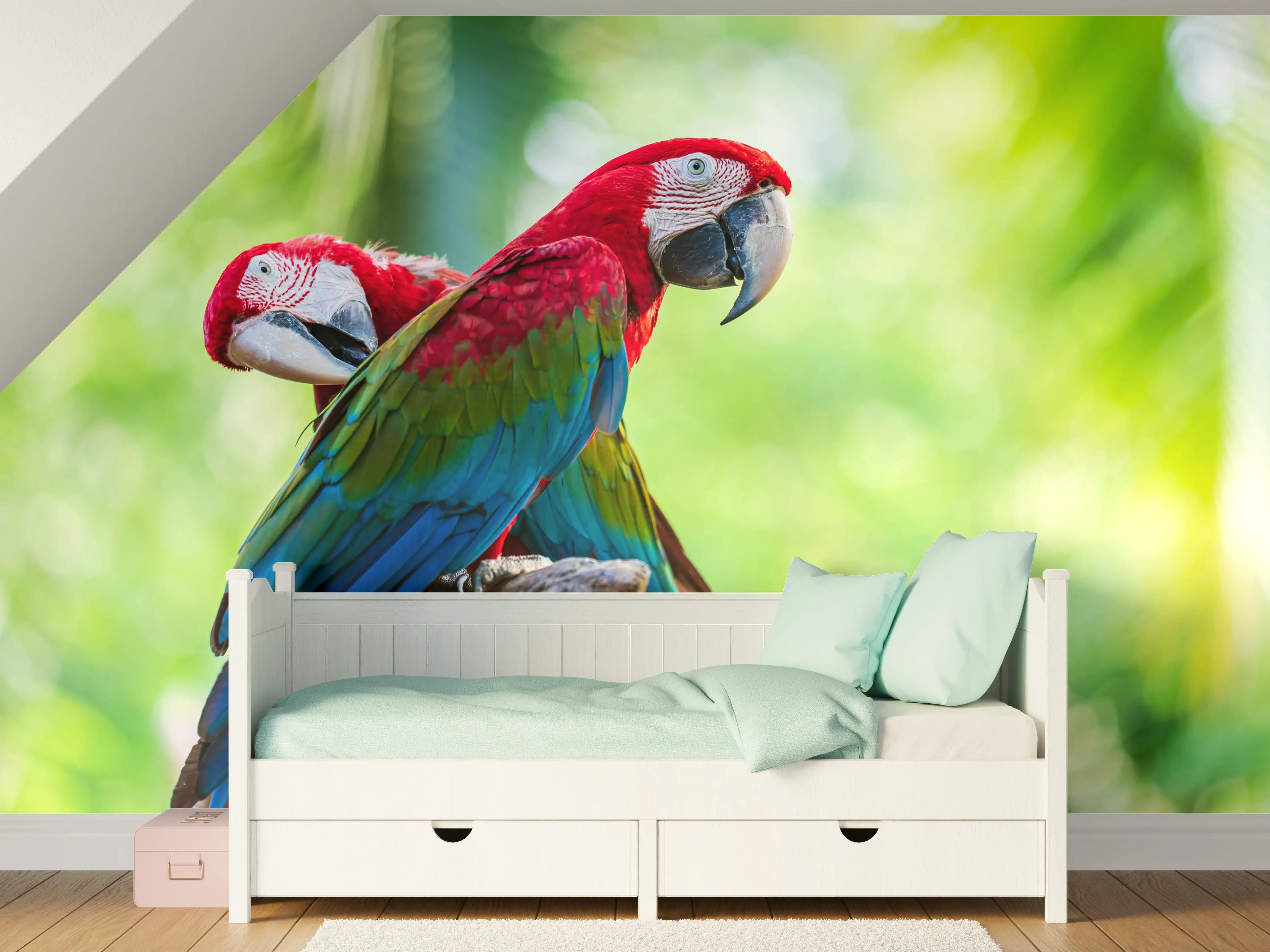 Kinderzimmer Wandgestaltung - Verspieltes Papagei Paar auf Ast