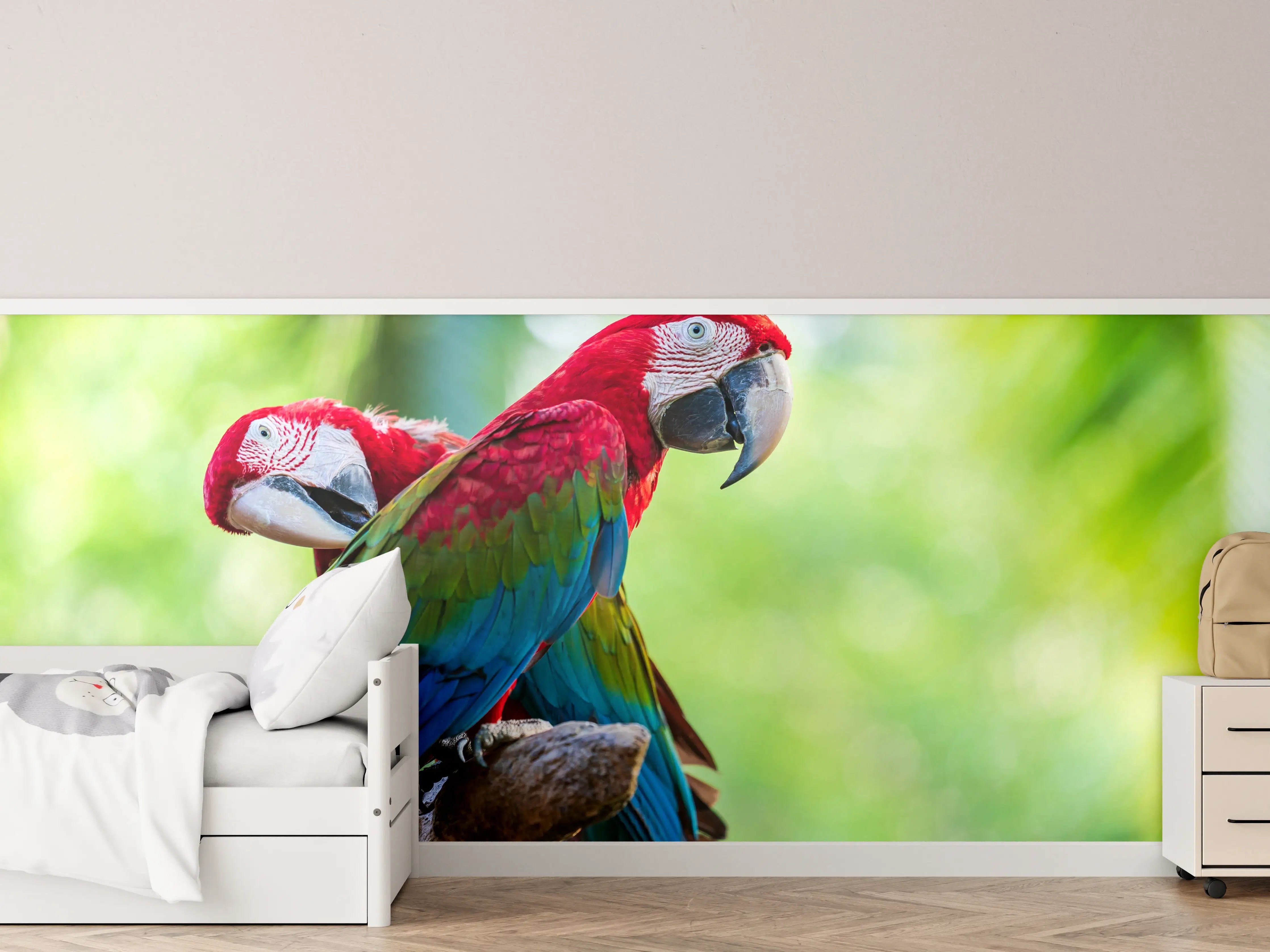 Kinderzimmer Wandgestaltung - Verspieltes Papagei Paar auf Ast