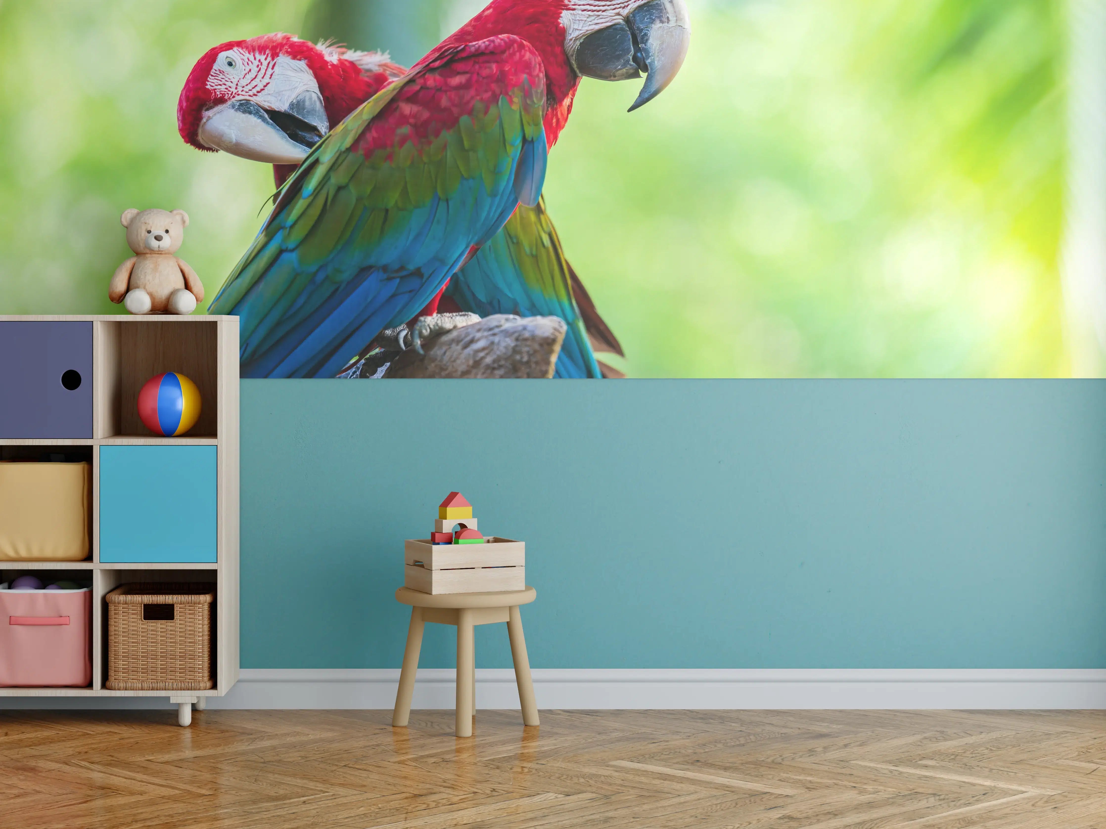 Kinderzimmer Wandgestaltung - Verspieltes Papagei Paar auf Ast