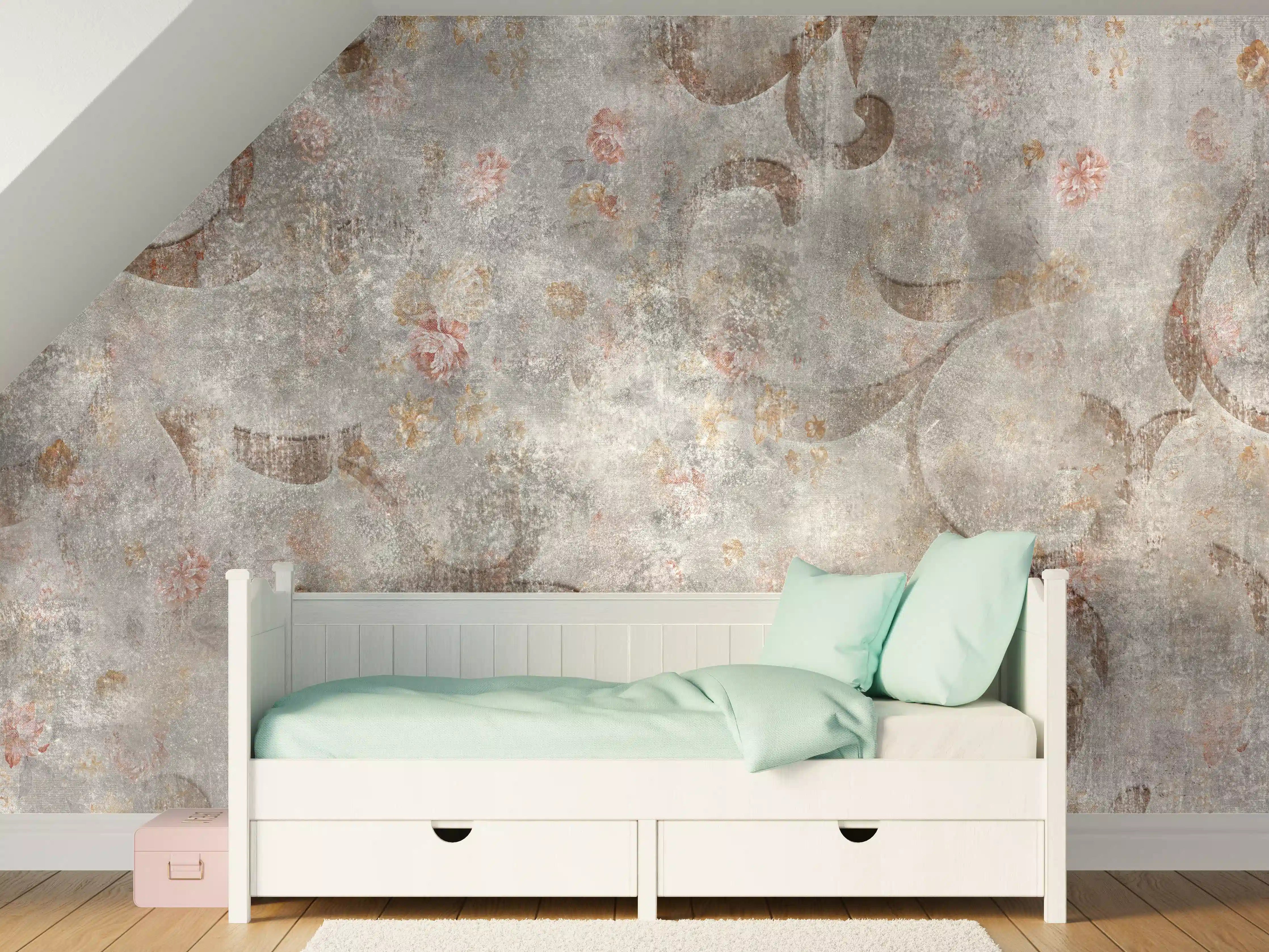 Kinderzimmer Wandgestaltung - Verwitterte Betonwand mit eleganten Mustern