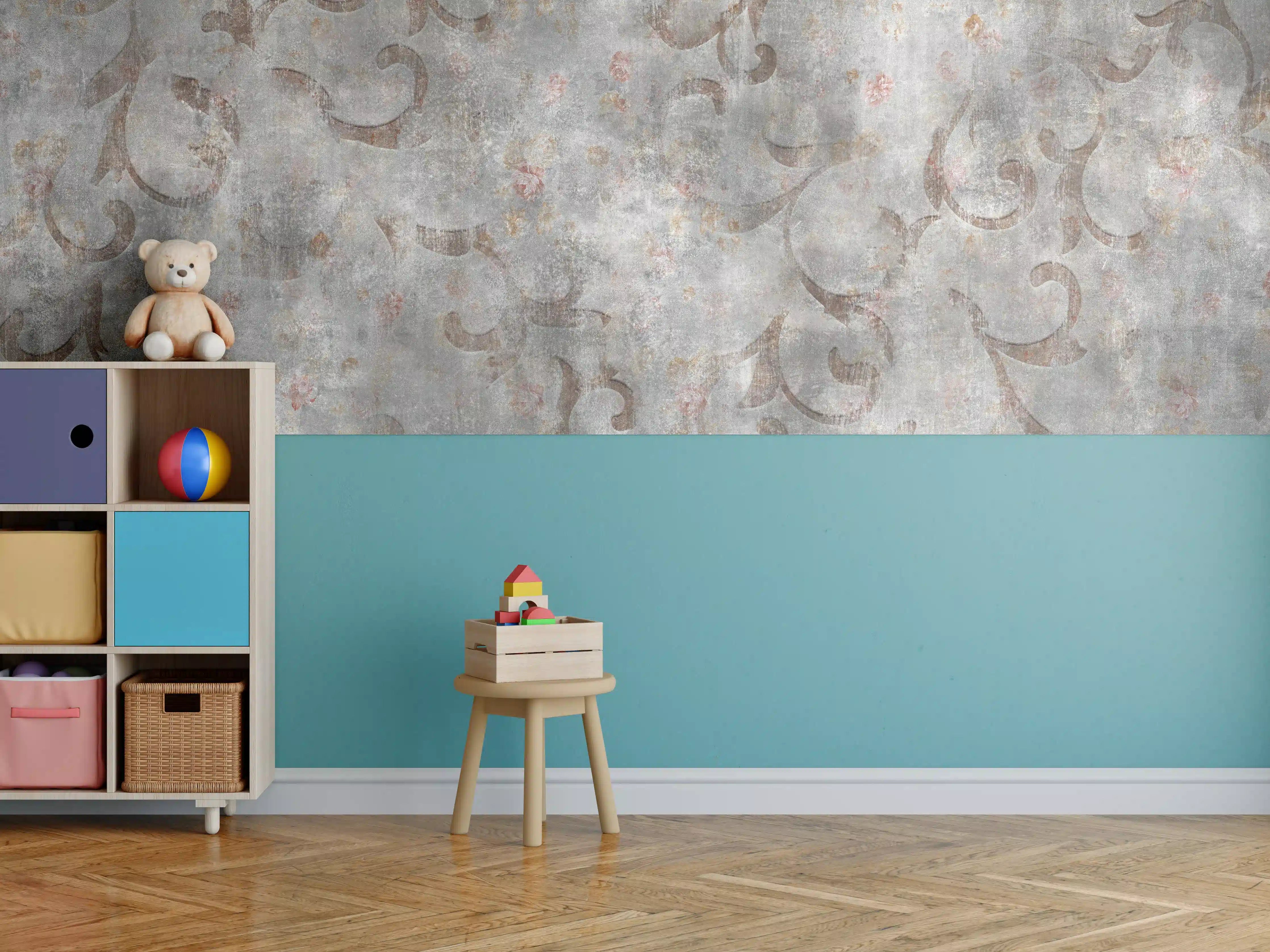 Kinderzimmer Wandgestaltung - Verwitterte Betonwand mit eleganten Mustern
