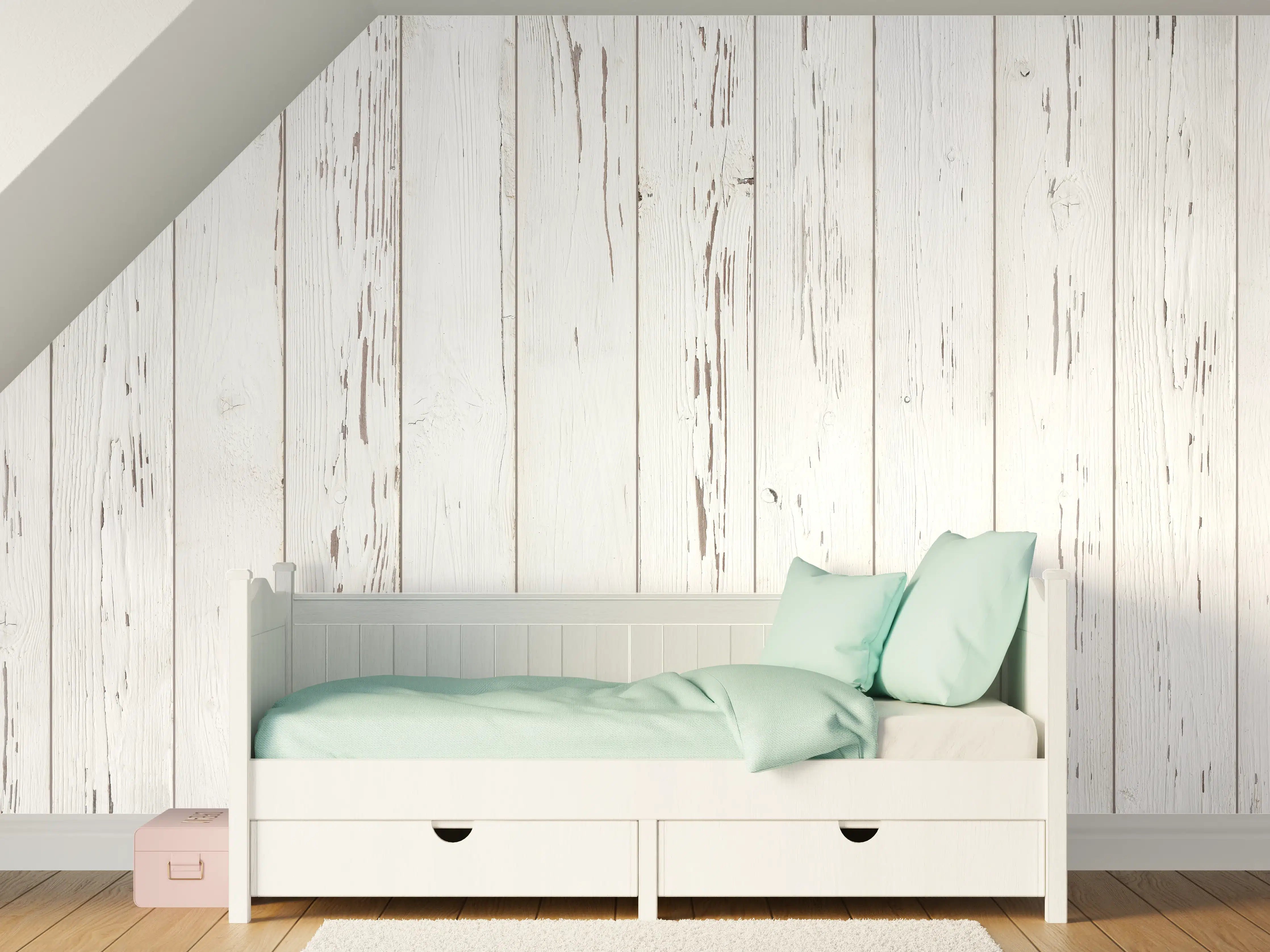 Kinderzimmer Wandgestaltung - Verwitterte weiße Holzdielen
