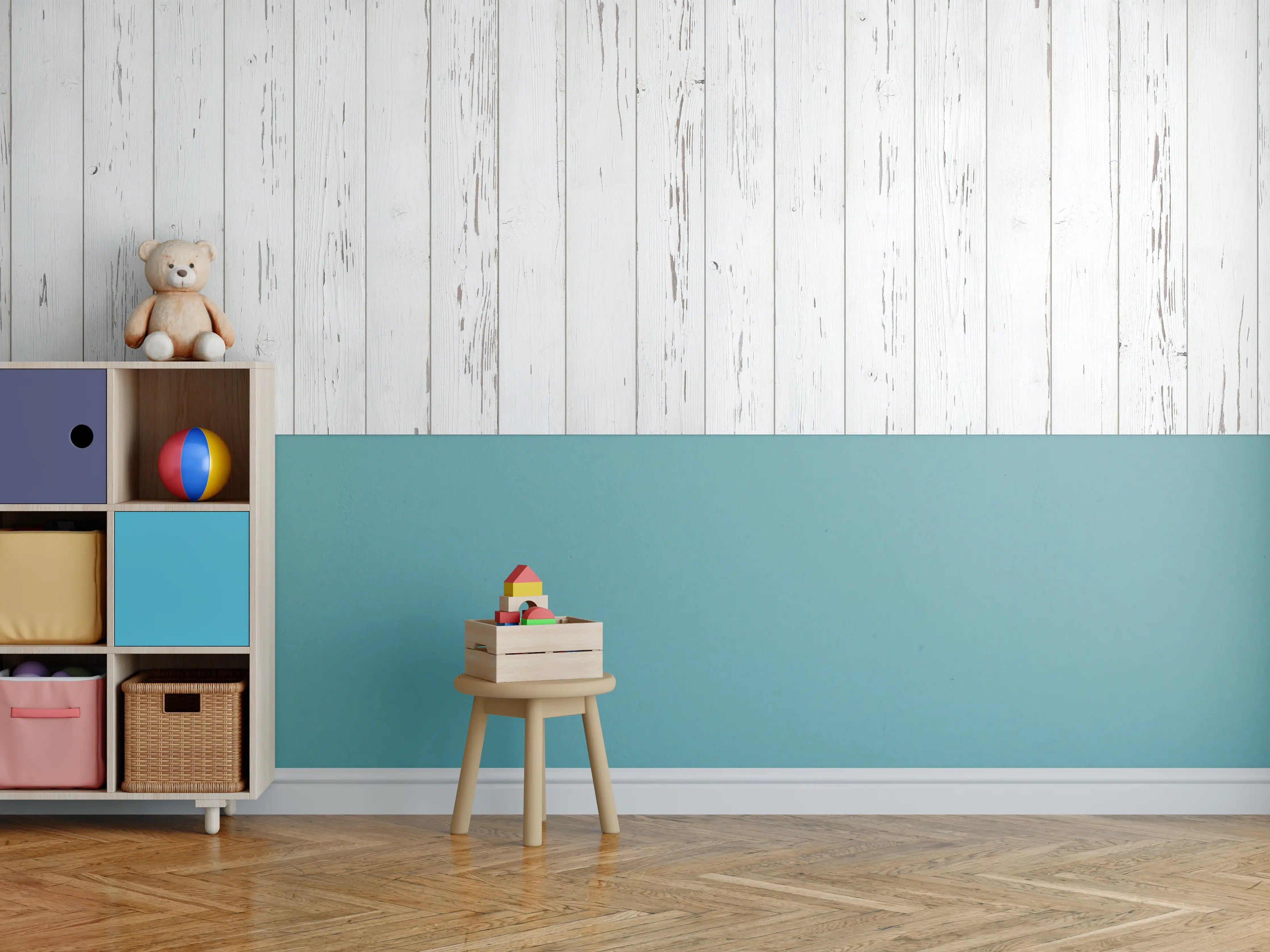 Kinderzimmer Wandgestaltung - Verwitterte weiße Holzdielen