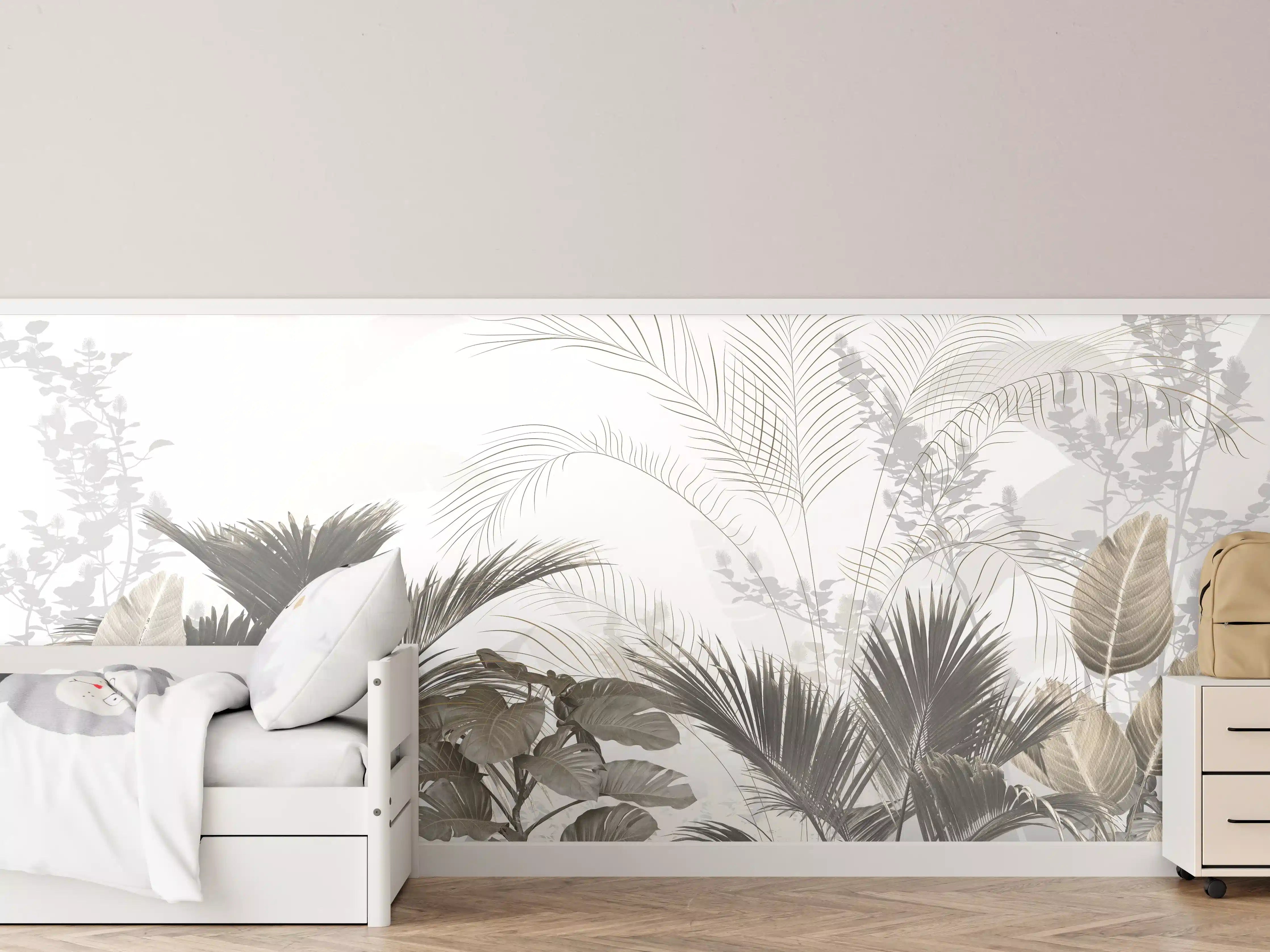 Kinderzimmer Wandgestaltung - Verzauberte Dschungellandschaft in gedeckten Naturtönen