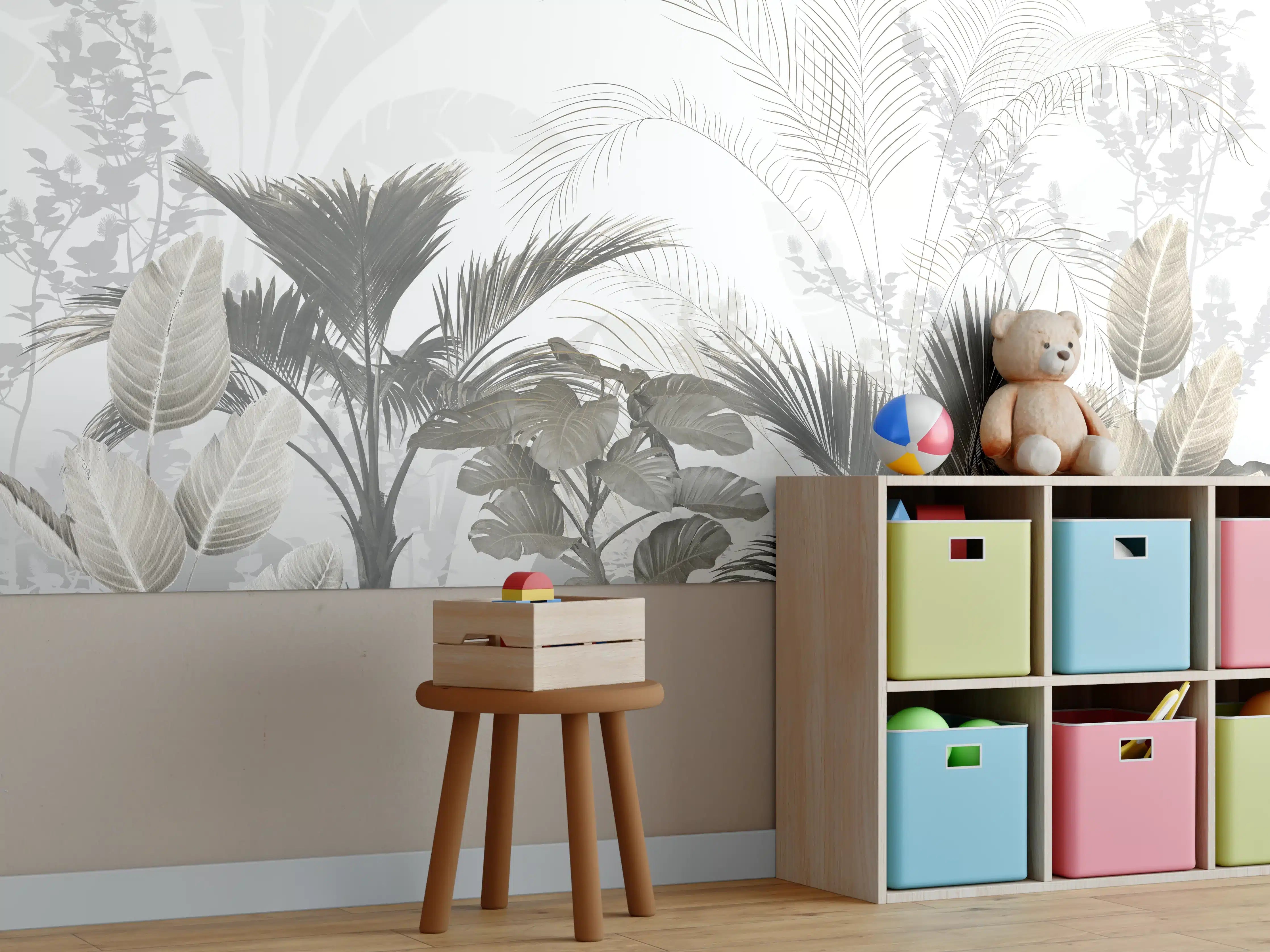 Kinderzimmer Wandgestaltung - Verzauberte Dschungellandschaft in gedeckten Naturtönen