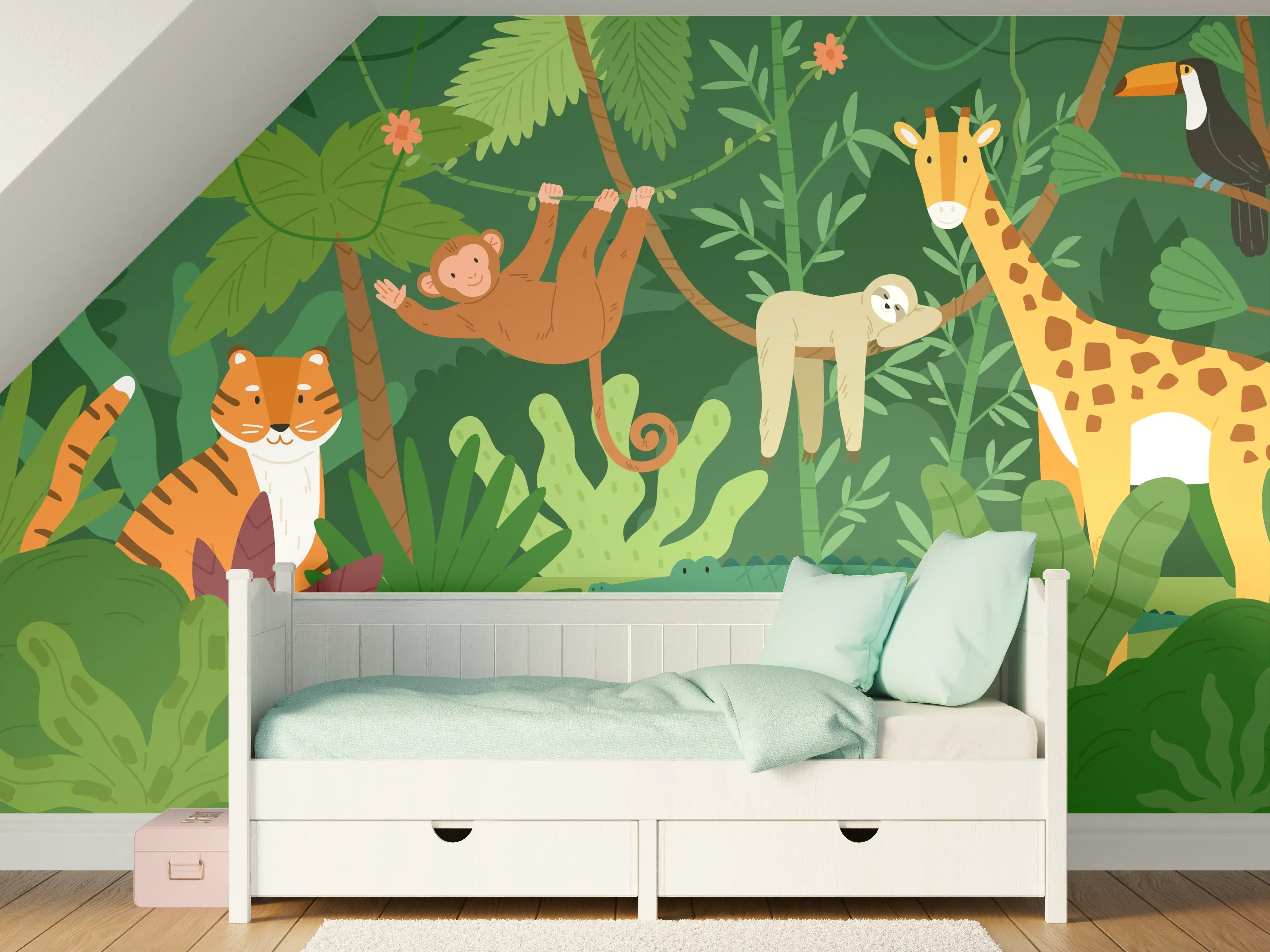 Kinderzimmer Wandgestaltung - Vielfältiger Dschungel mit Tieren