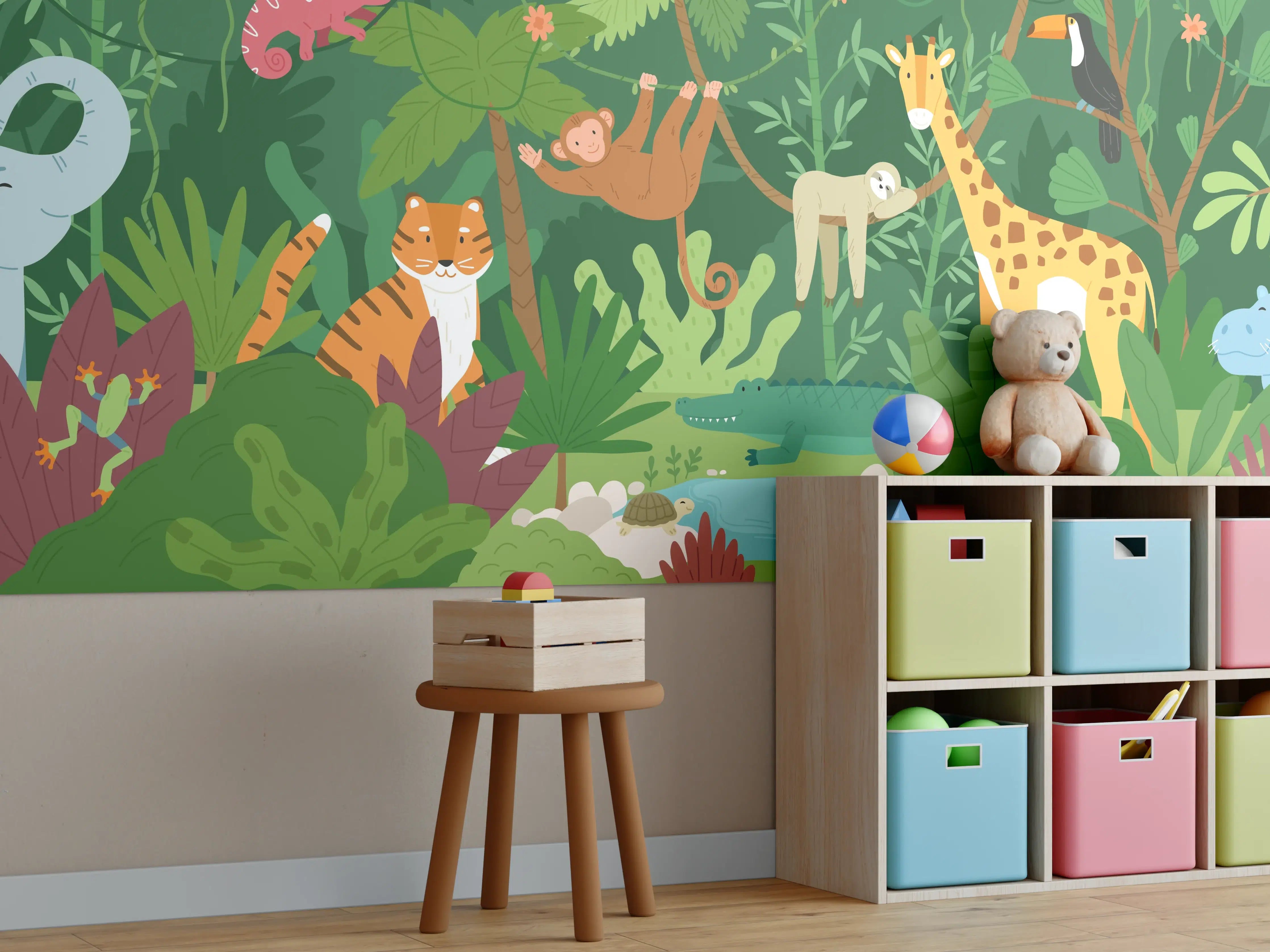 Kinderzimmer Wandgestaltung - Vielfältiger Dschungel mit Tieren