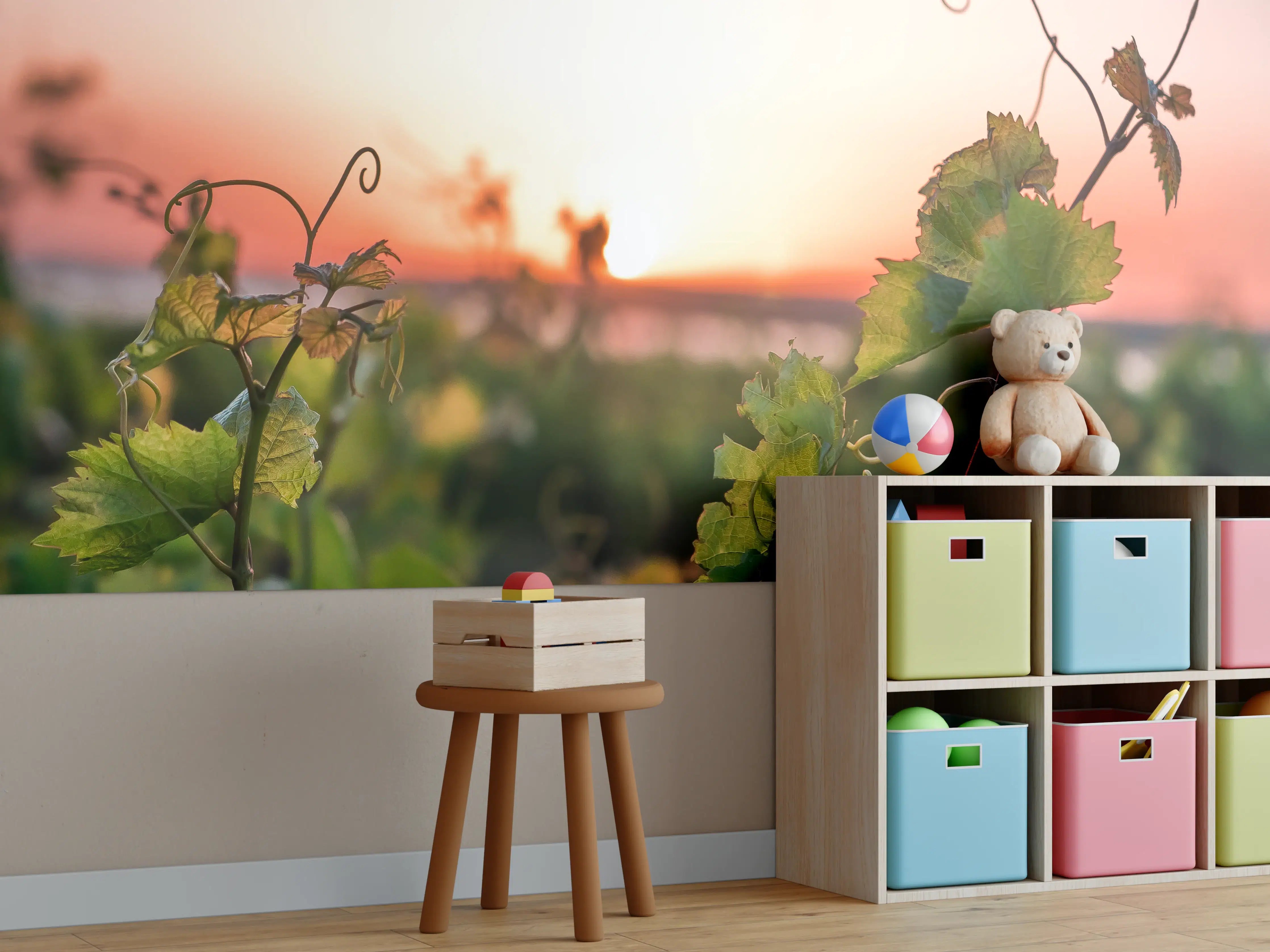Kinderzimmer Wandgestaltung - Vineyard Sunset with Green Leaves