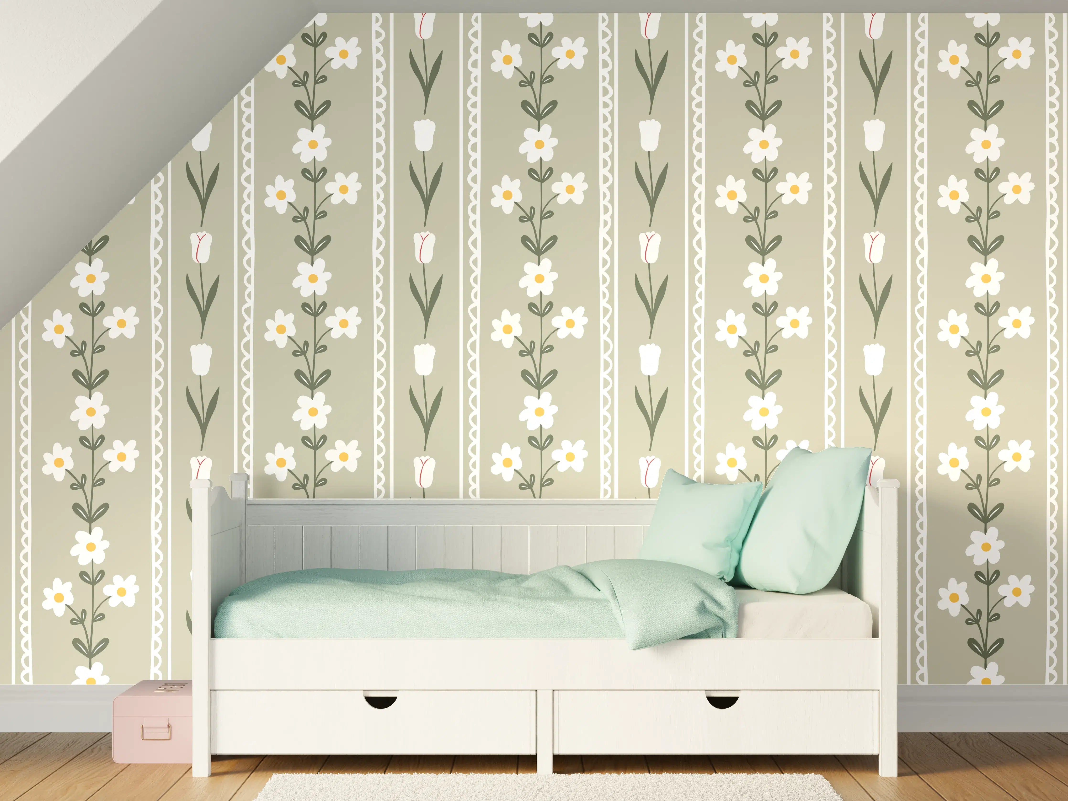 Kinderzimmer Wandgestaltung - Vintage Bloom Beige Blumen Tapete