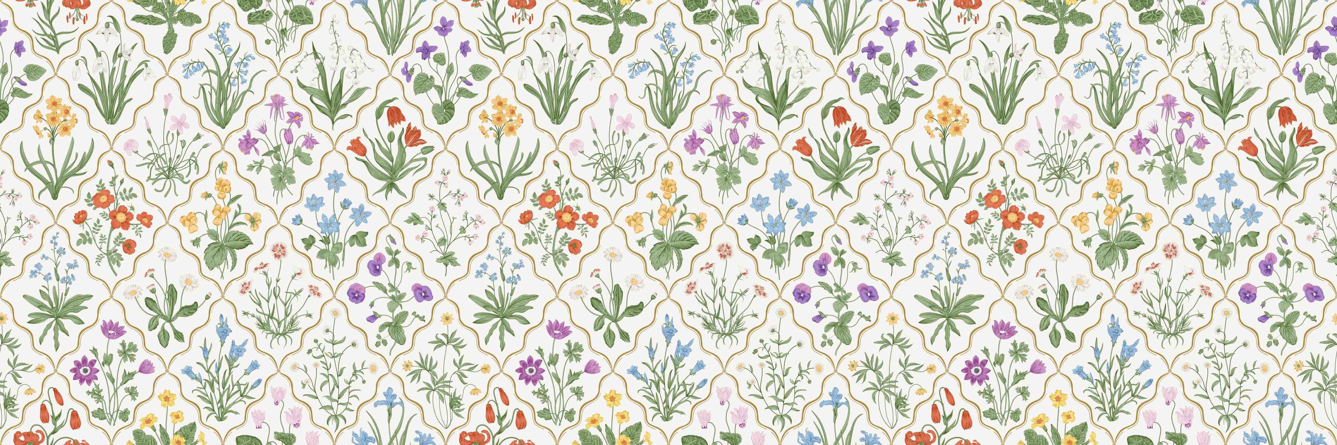 Kinderzimmer Wandgestaltung-Vintage Bloom Blumen-Tapete Beige-Grün