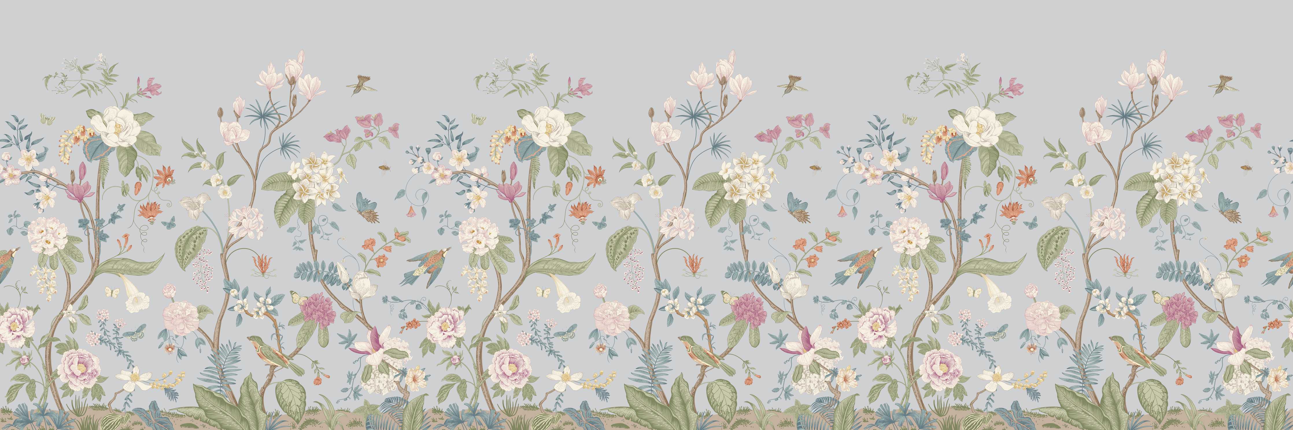 Kinderzimmer Wandgestaltung-Vintage Bloom Blumenbordüre Grau-Rosa