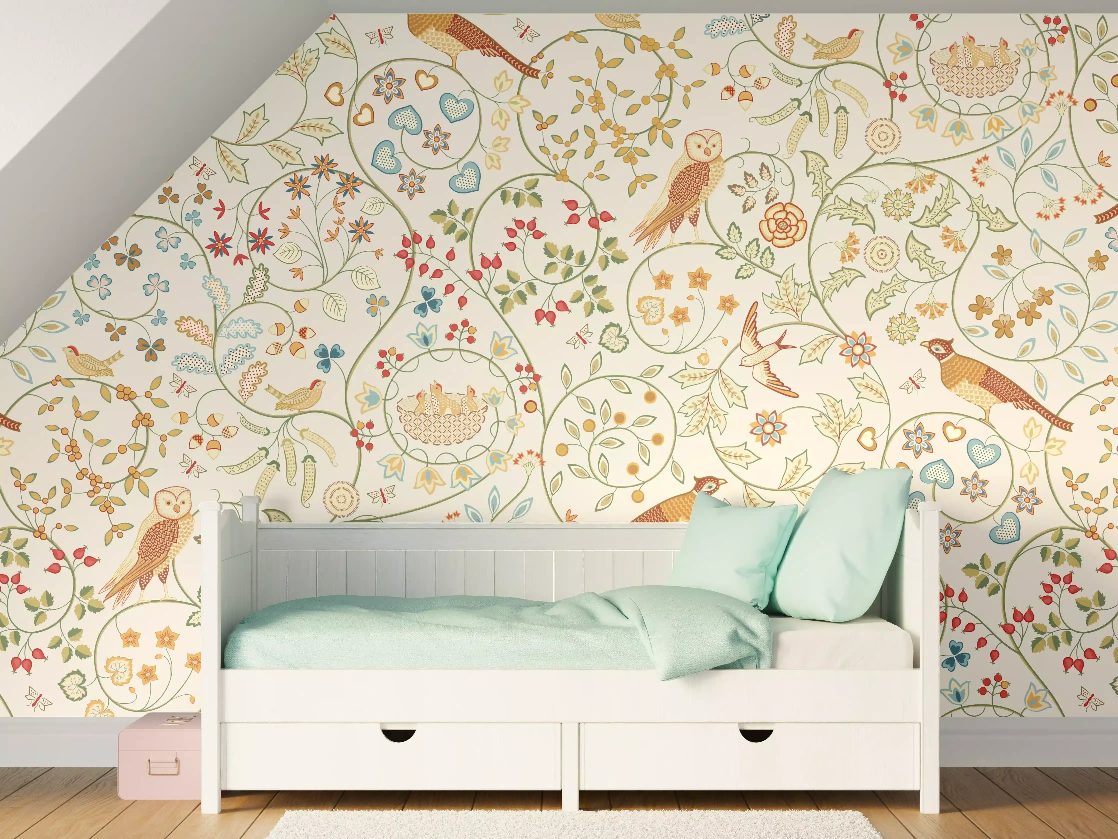 Kinderzimmer Wandgestaltung - Vintage Bloom Blumenmuster Beige