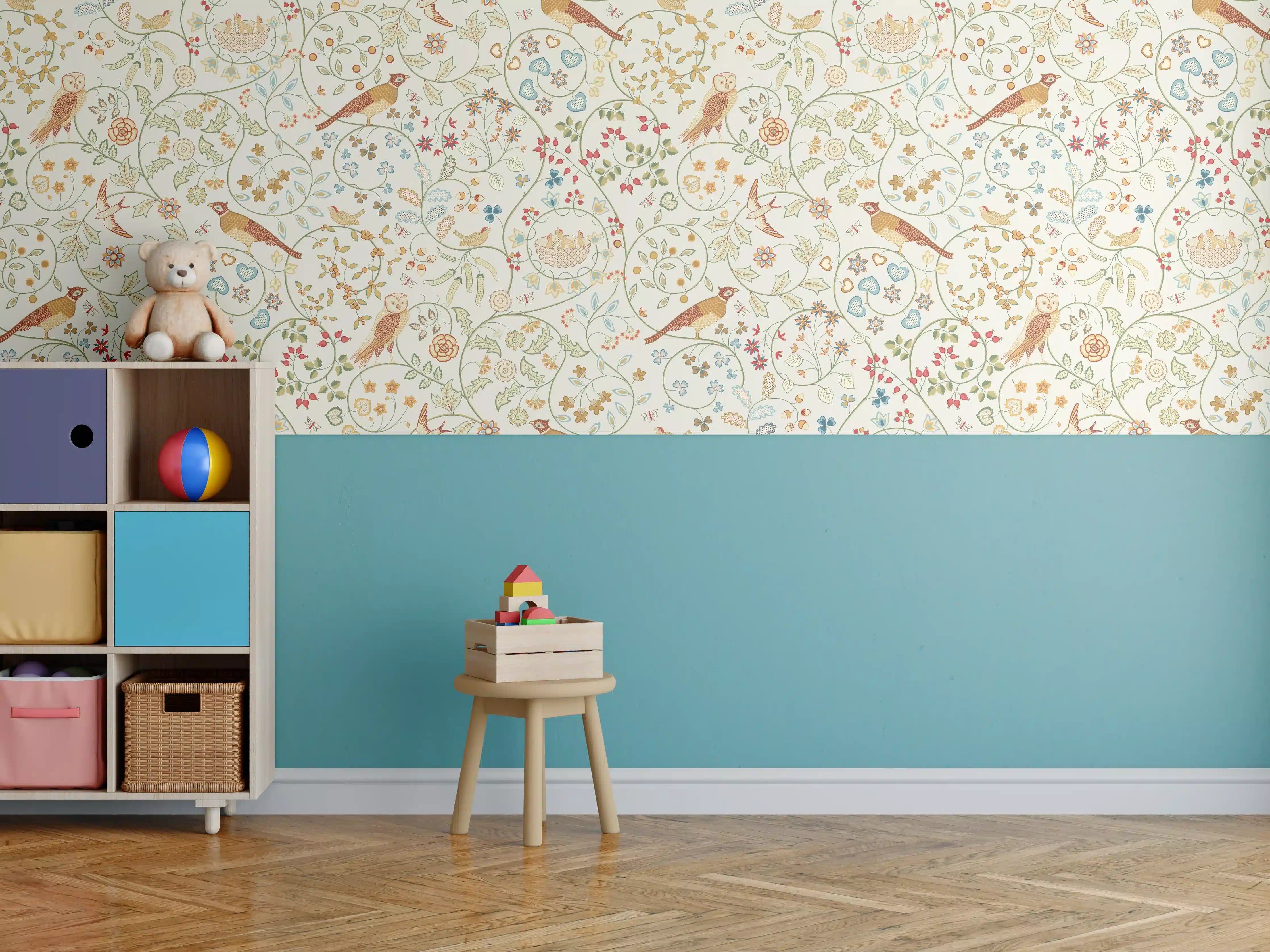 Kinderzimmer Wandgestaltung - Vintage Bloom Blumenmuster Beige