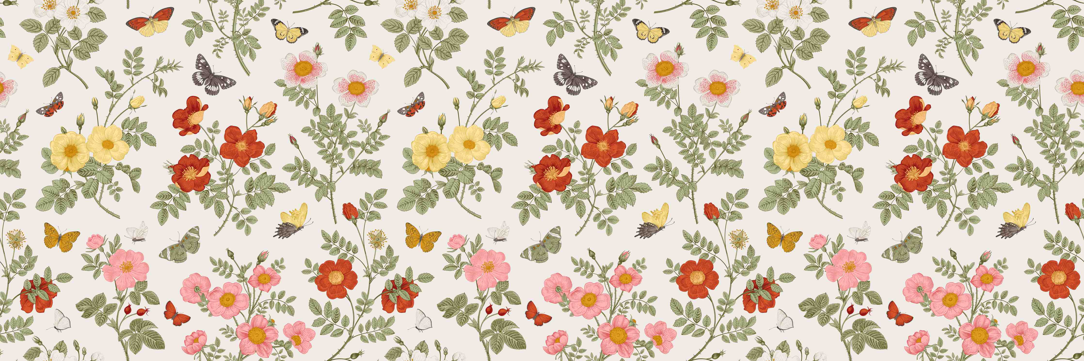 Kinderzimmer Wandgestaltung-Vintage Bloom Blumenmuster Rosa-Beige