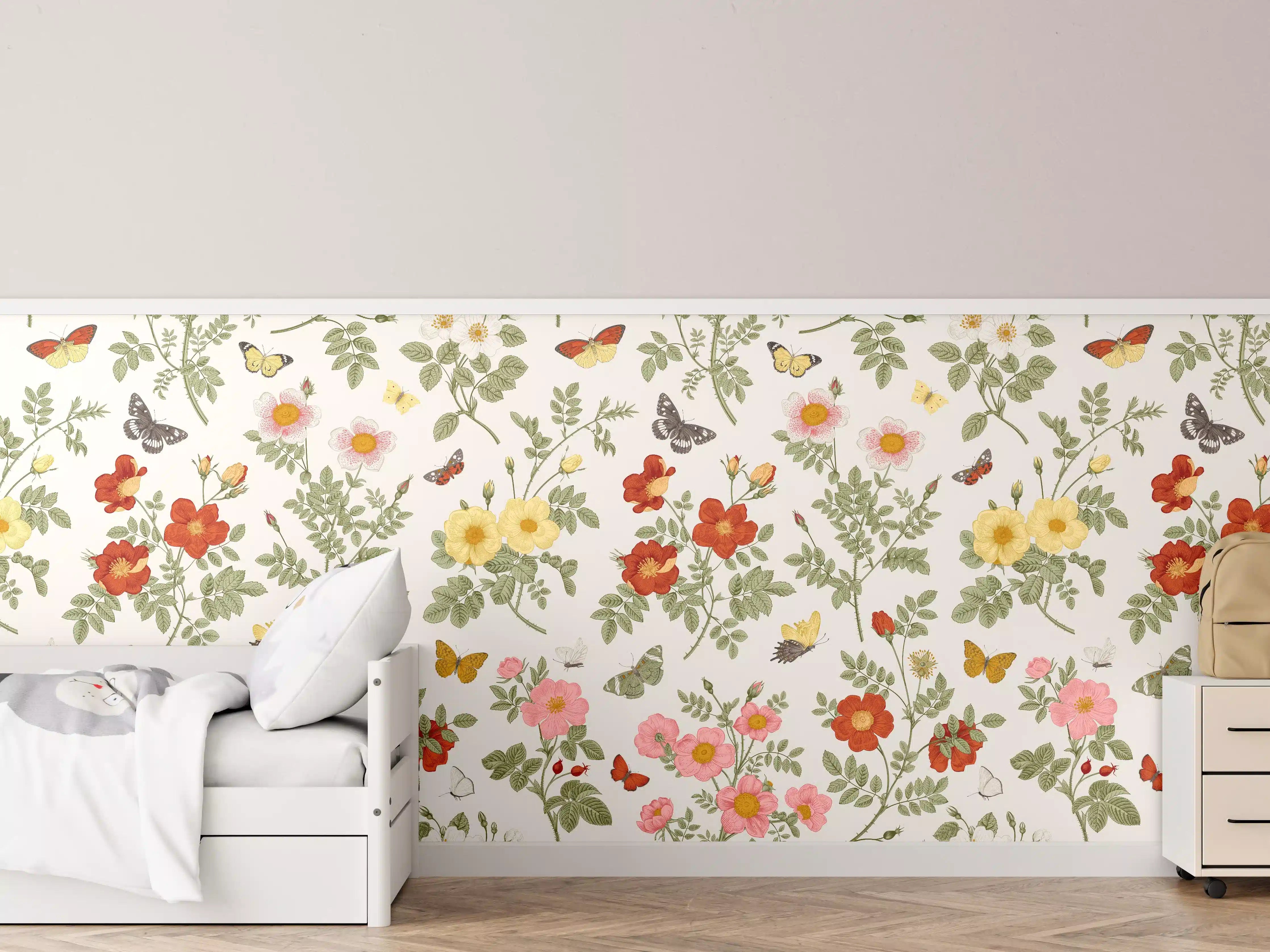 Kinderzimmer Wandgestaltung - Vintage Bloom Blumenmuster Rosa-Beige