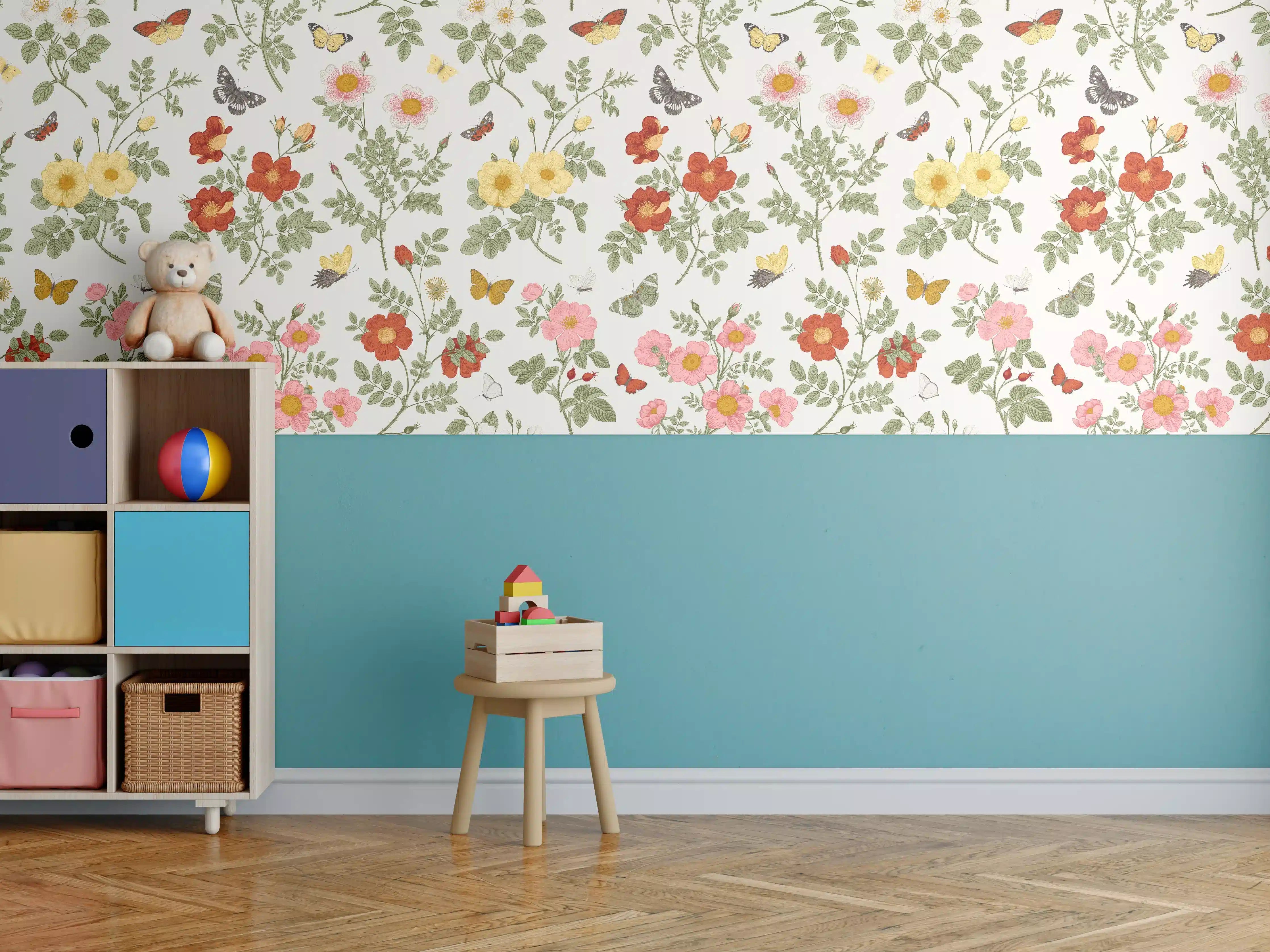 Kinderzimmer Wandgestaltung - Vintage Bloom Blumenmuster Rosa-Beige