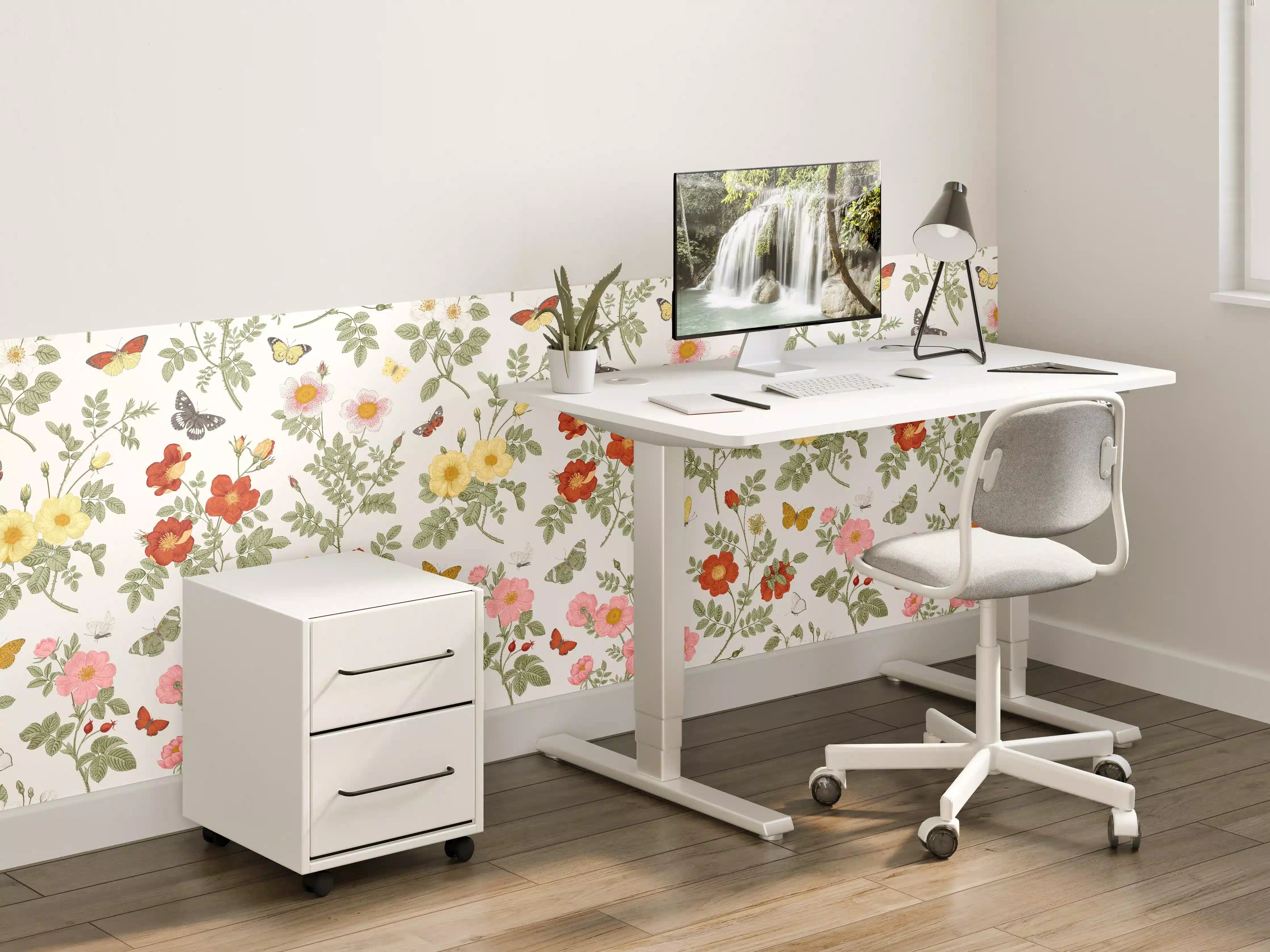 Kinderzimmer Wandgestaltung - Vintage Bloom Blumenmuster Rosa-Beige