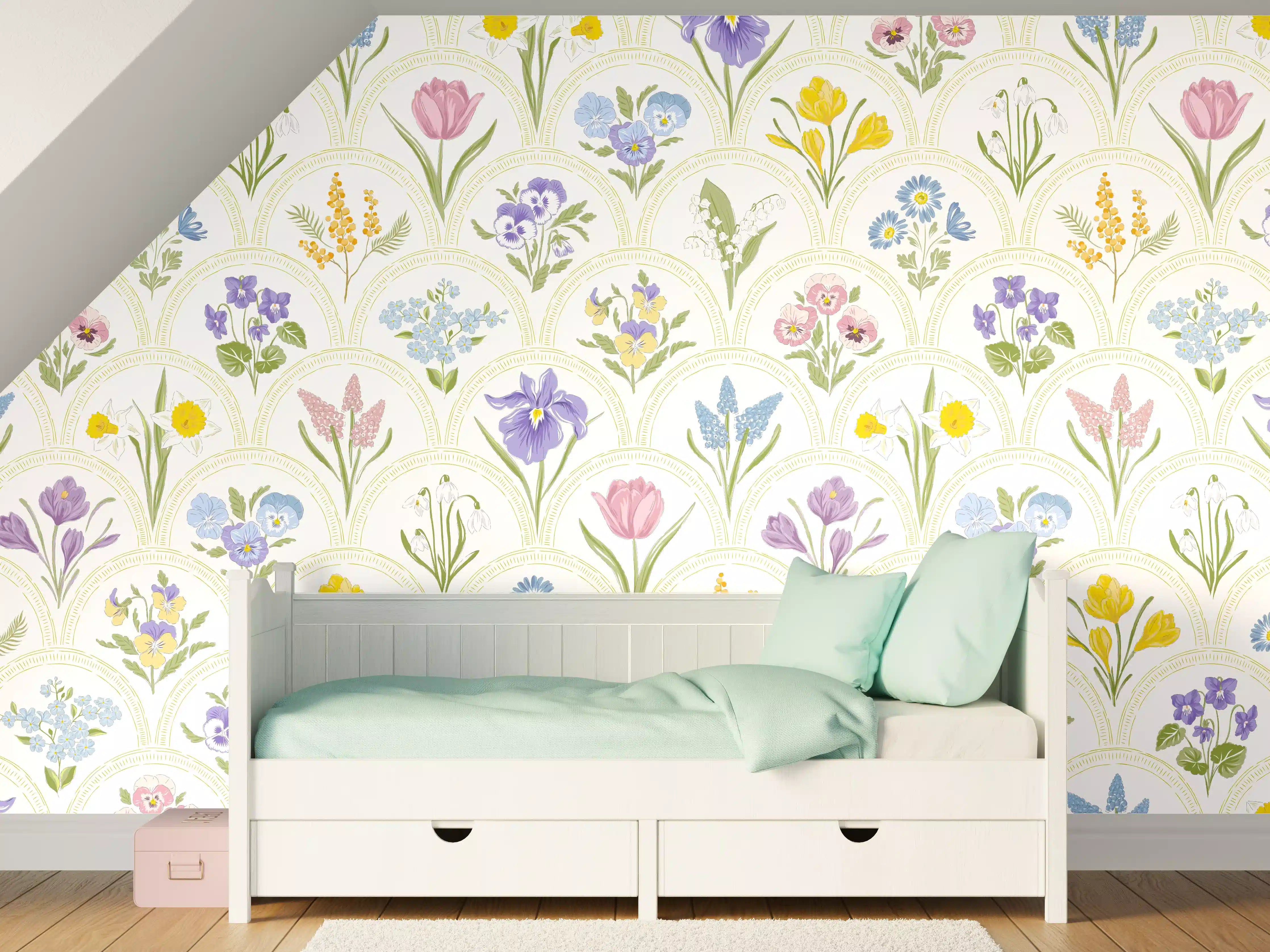 Kinderzimmer Wandgestaltung - Vintage Bloom Pastell-Blumentapete