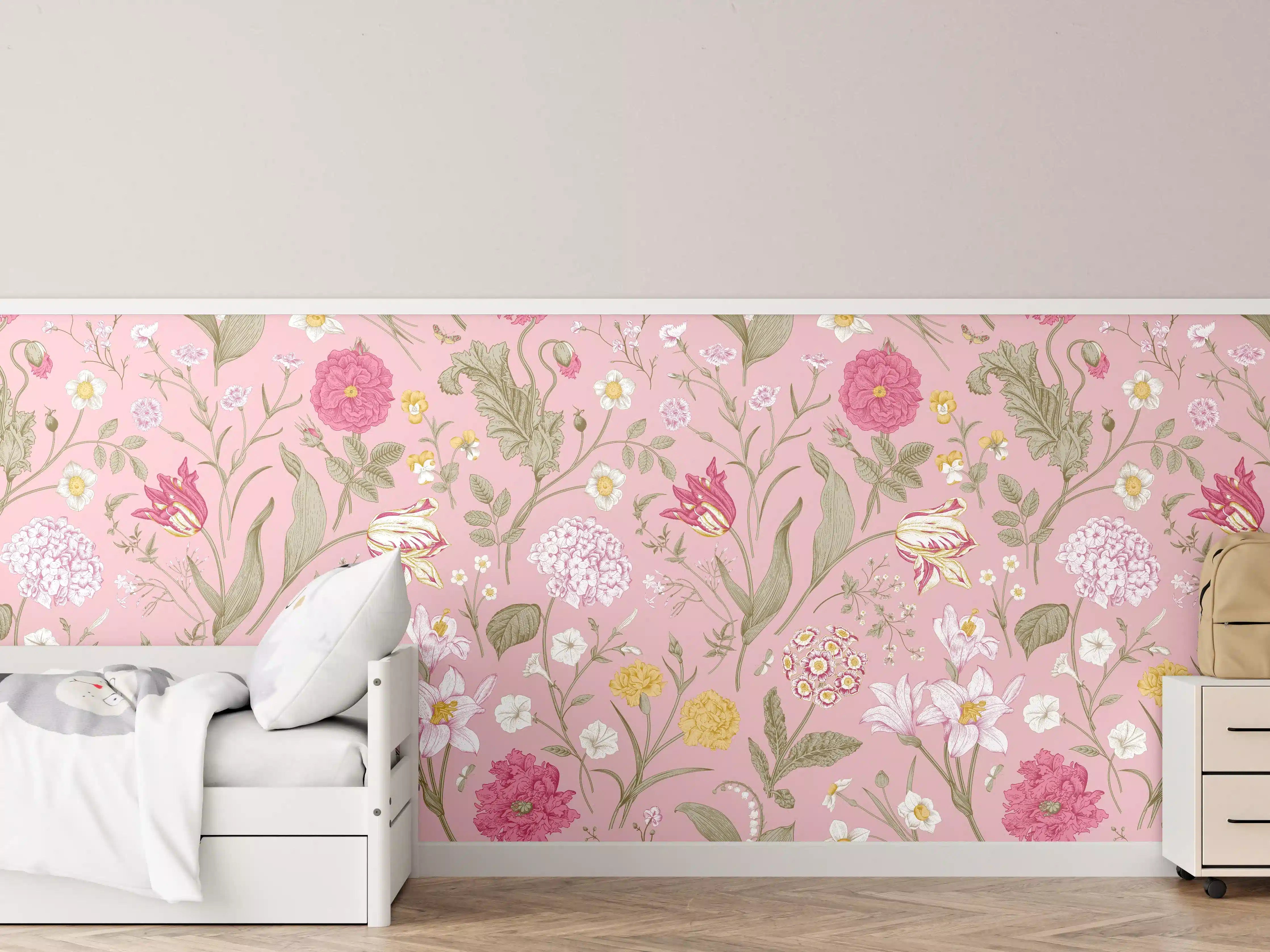 Kinderzimmer Wandgestaltung - Vintage Bloom Rosa Blumenmuster