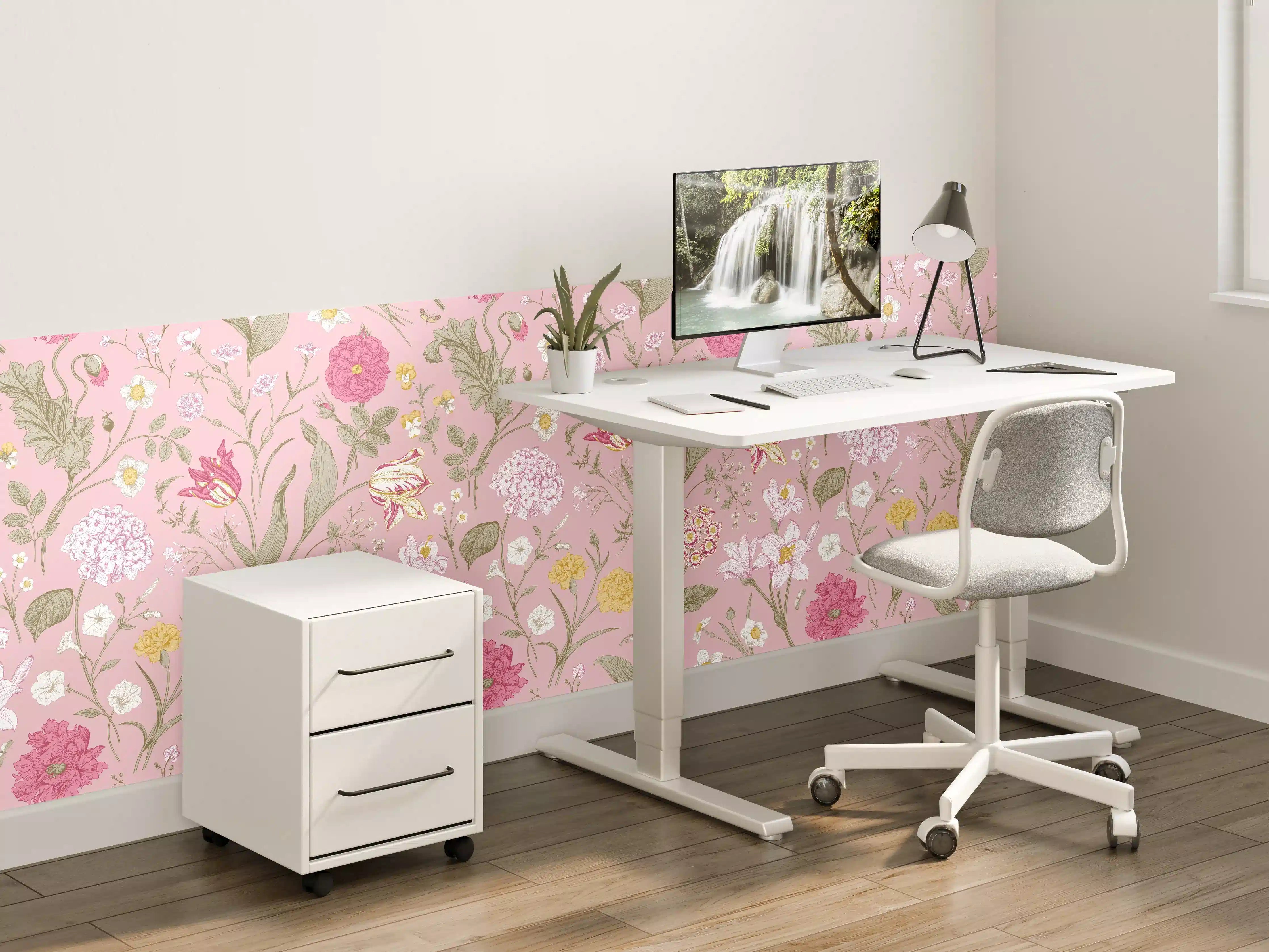 Kinderzimmer Wandgestaltung - Vintage Bloom Rosa Blumenmuster