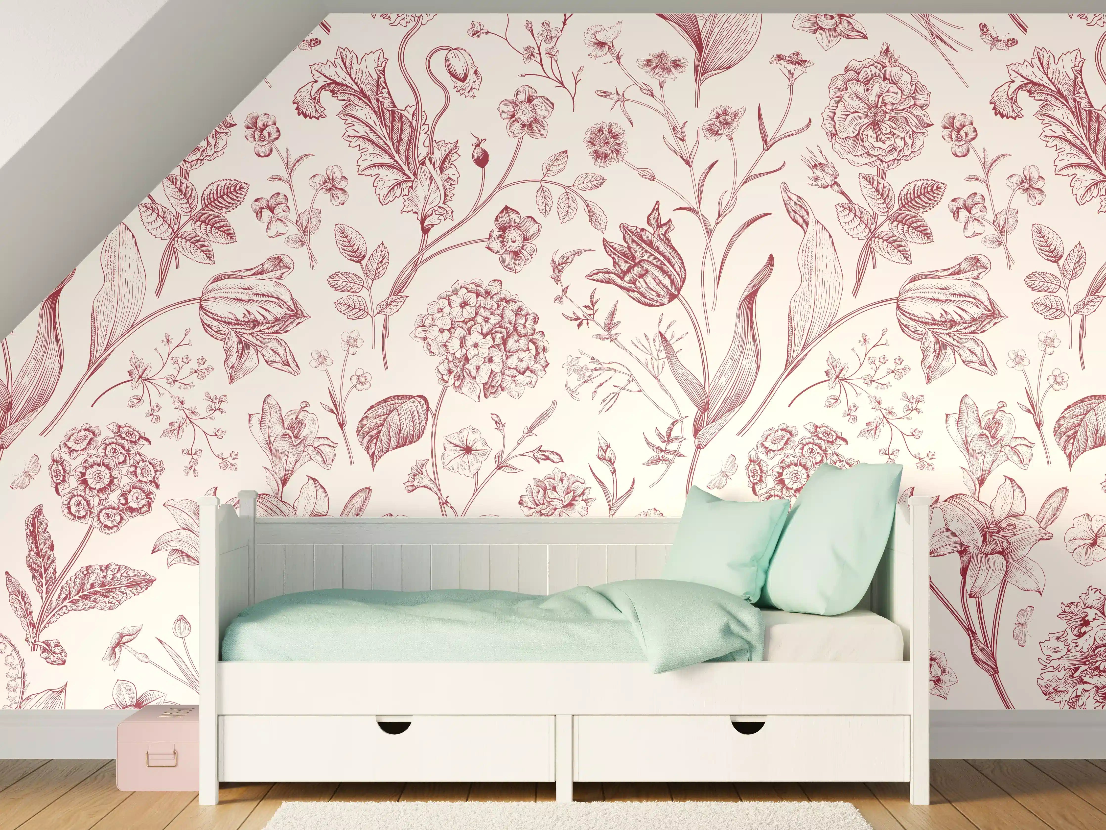 Kinderzimmer Wandgestaltung - Vintage Bloom Rosa-Muster