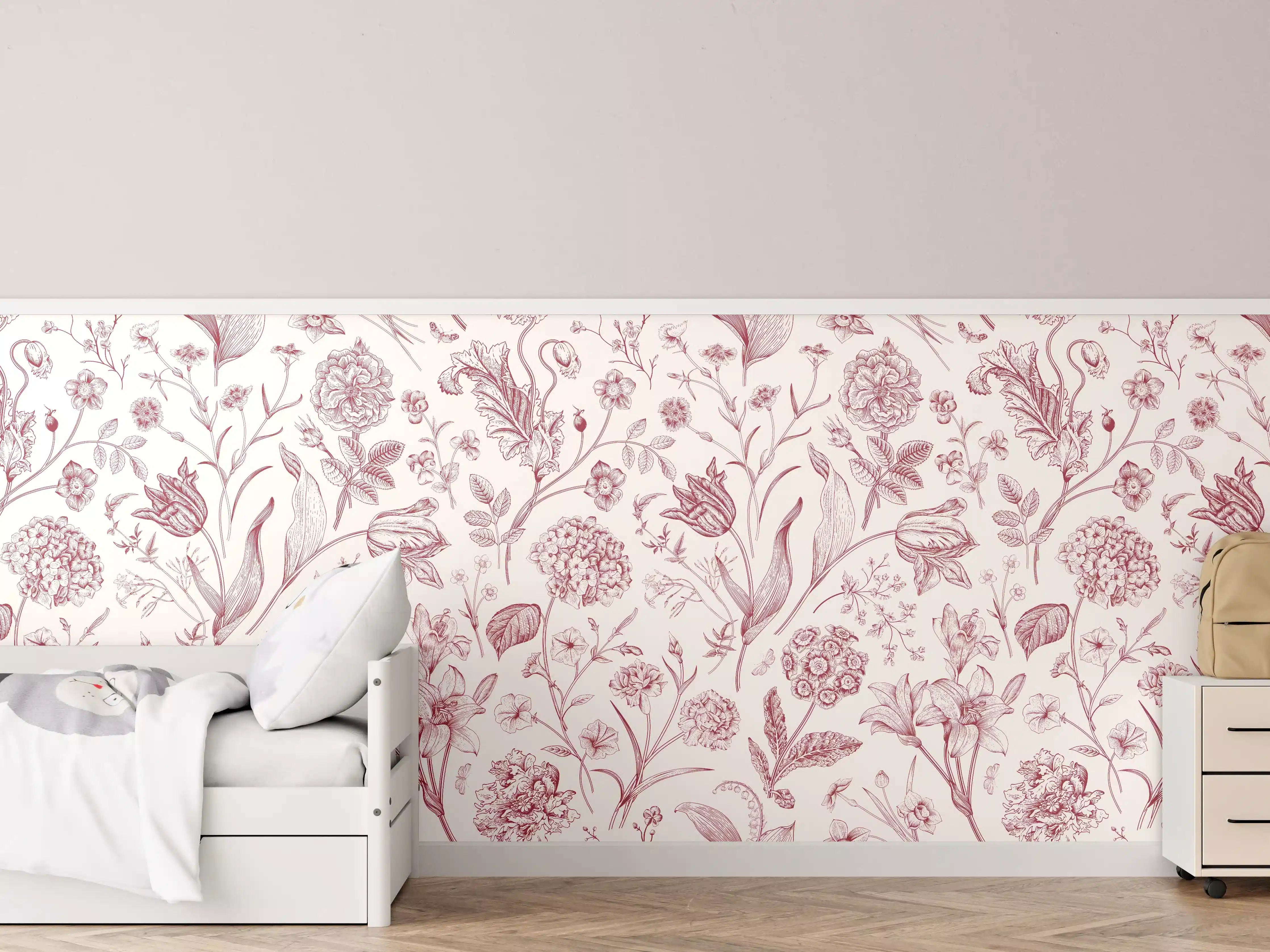 Kinderzimmer Wandgestaltung - Vintage Bloom Rosa-Muster