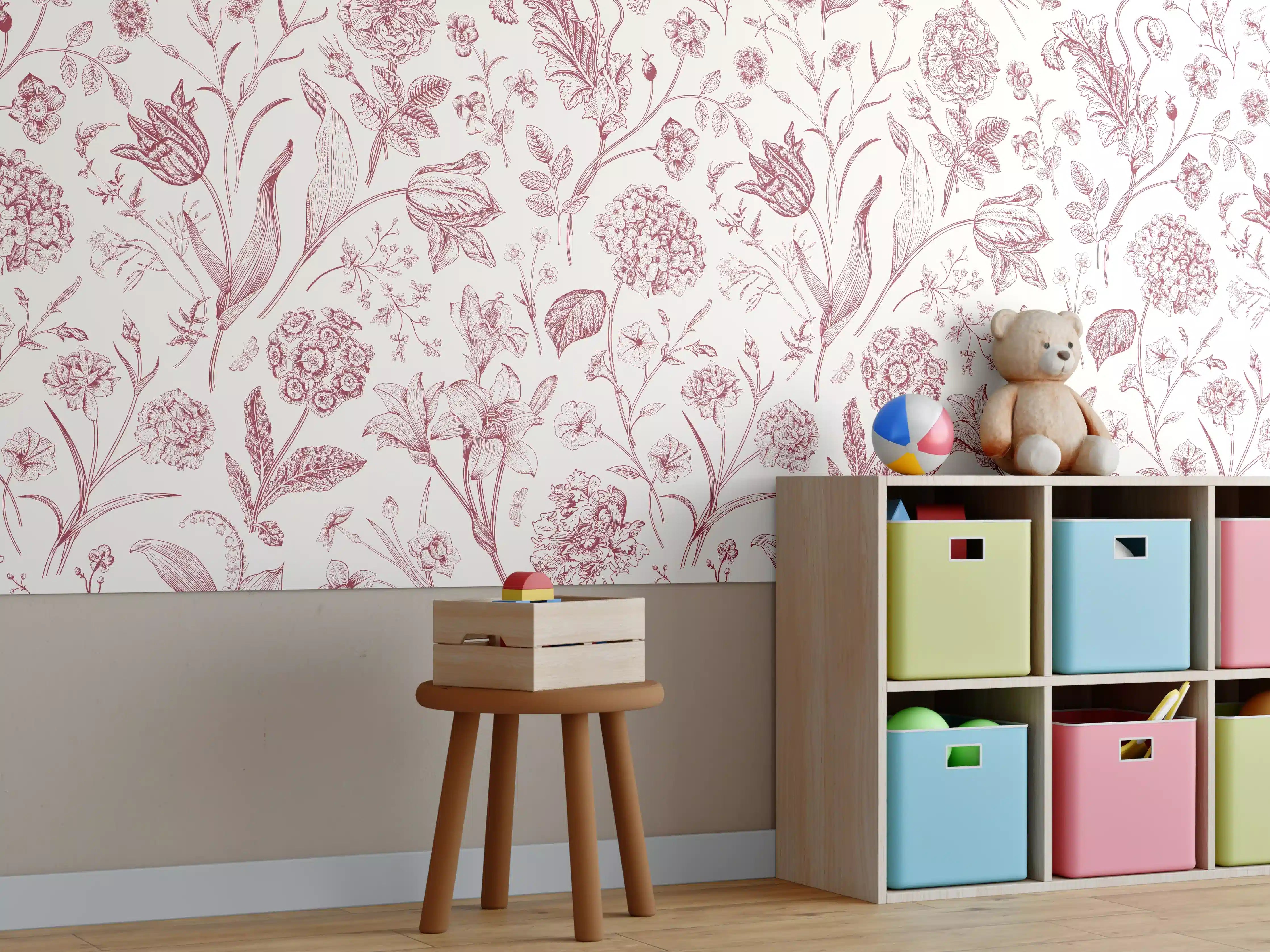 Kinderzimmer Wandgestaltung - Vintage Bloom Rosa-Muster