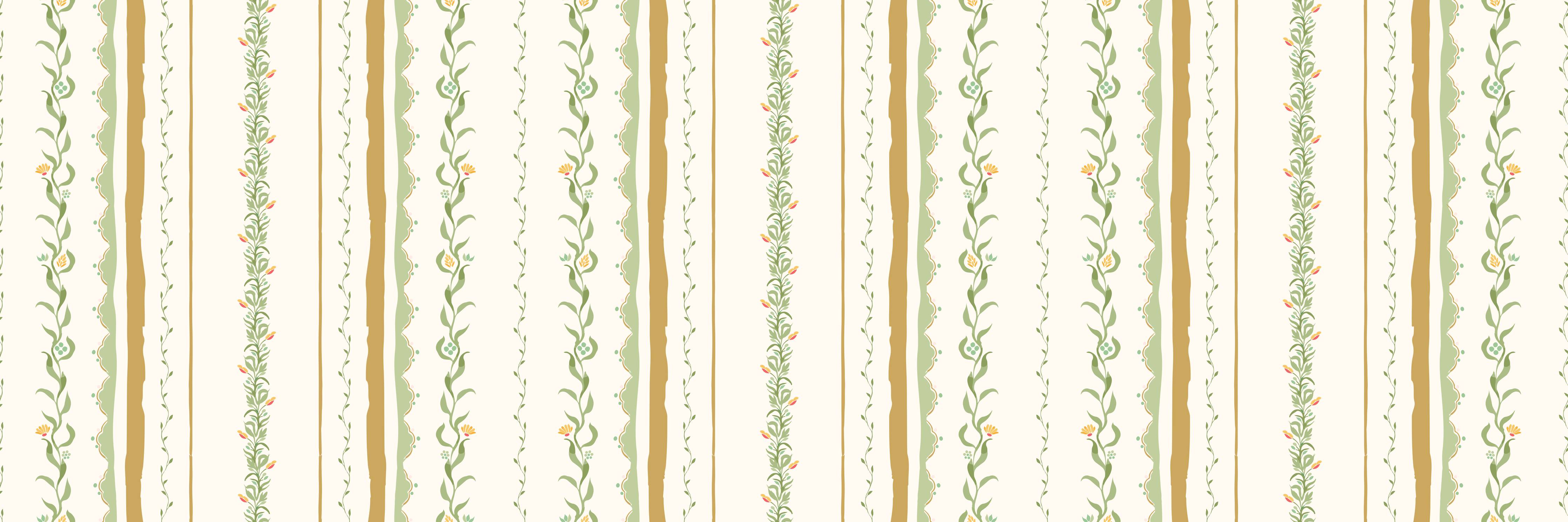 Kinderzimmer Wandgestaltung-Vintage-Blumen Tapete Beige-Grün