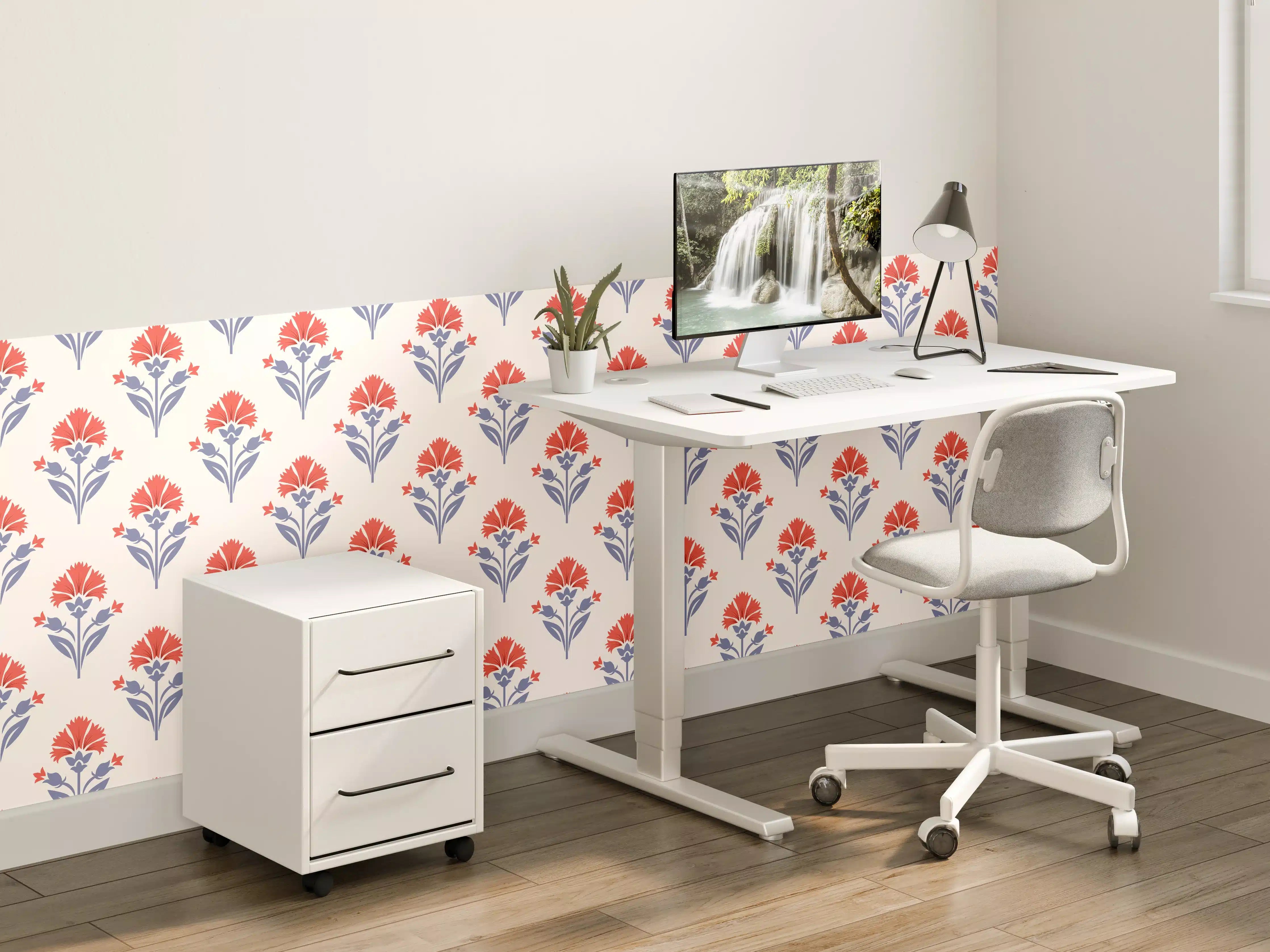 Kinderzimmer Wandgestaltung - Vintage Blumen Tapete Beige-Rot