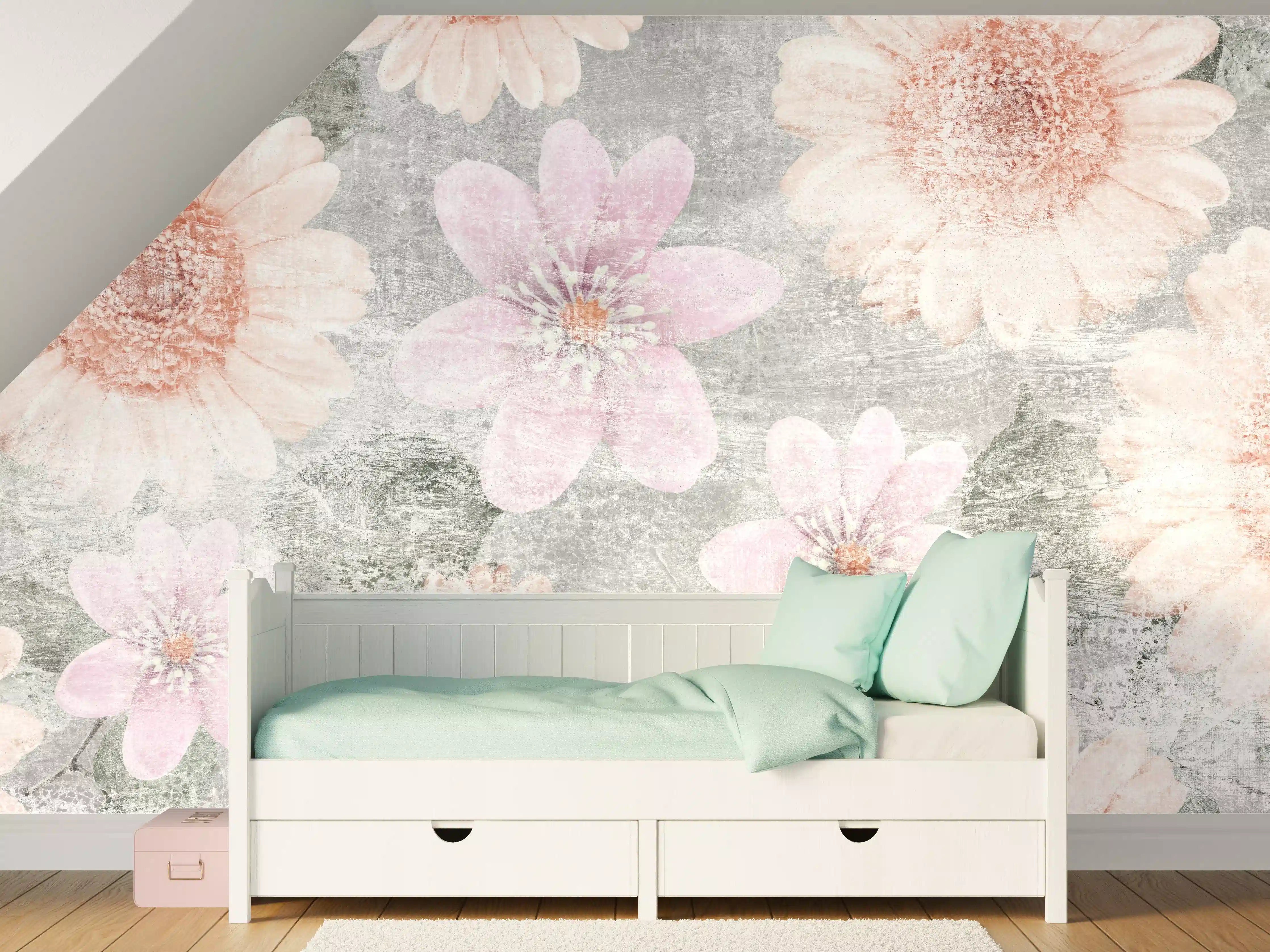 Kinderzimmer Wandgestaltung - Vintage Blumenkunst - Zeichnung