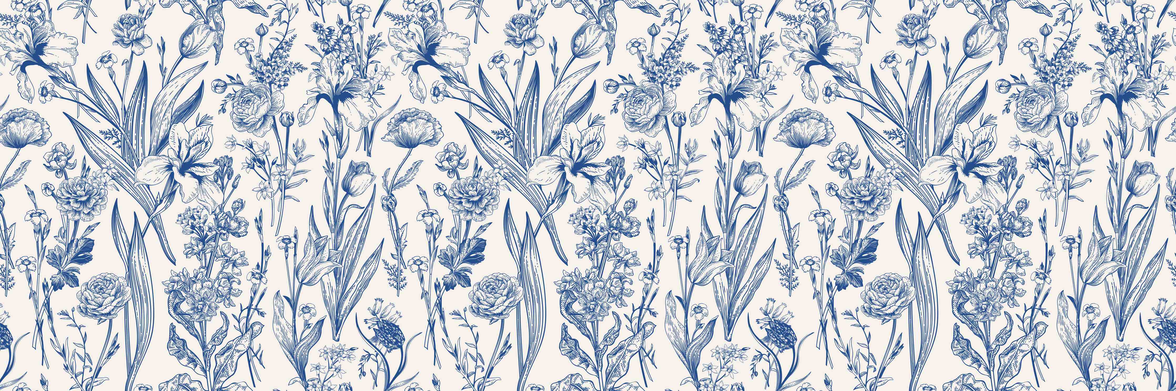 Kinderzimmer Wandgestaltung-Vintage-Blumenmuster Azurblau